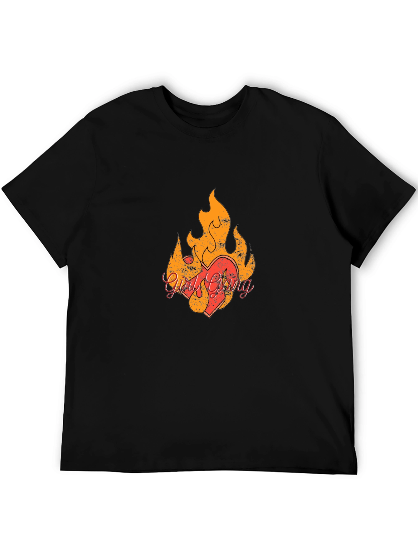 Fiery Heart Graphic Black T-Shirt
