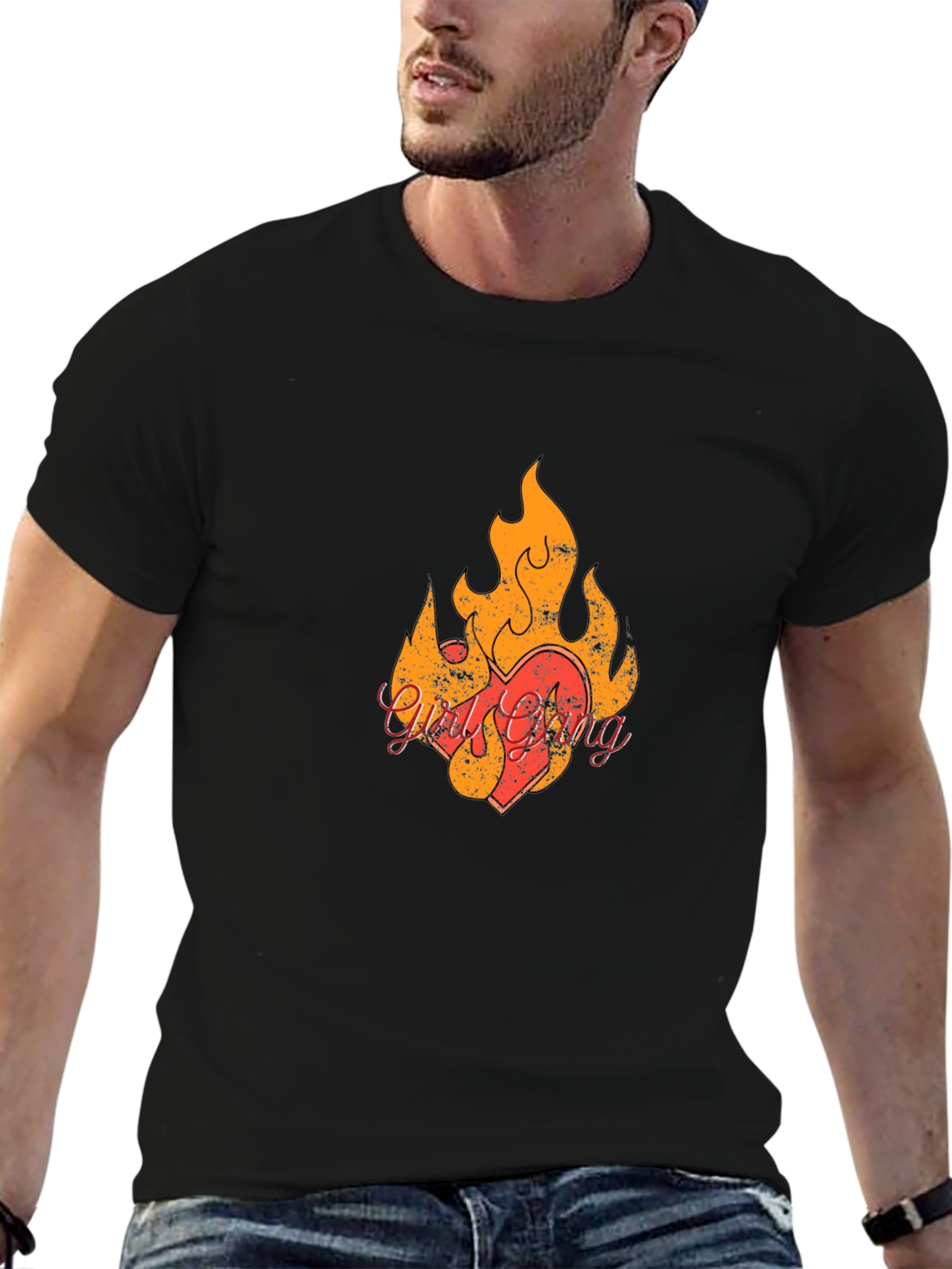 Fiery Heart Graphic Black T-Shirt
