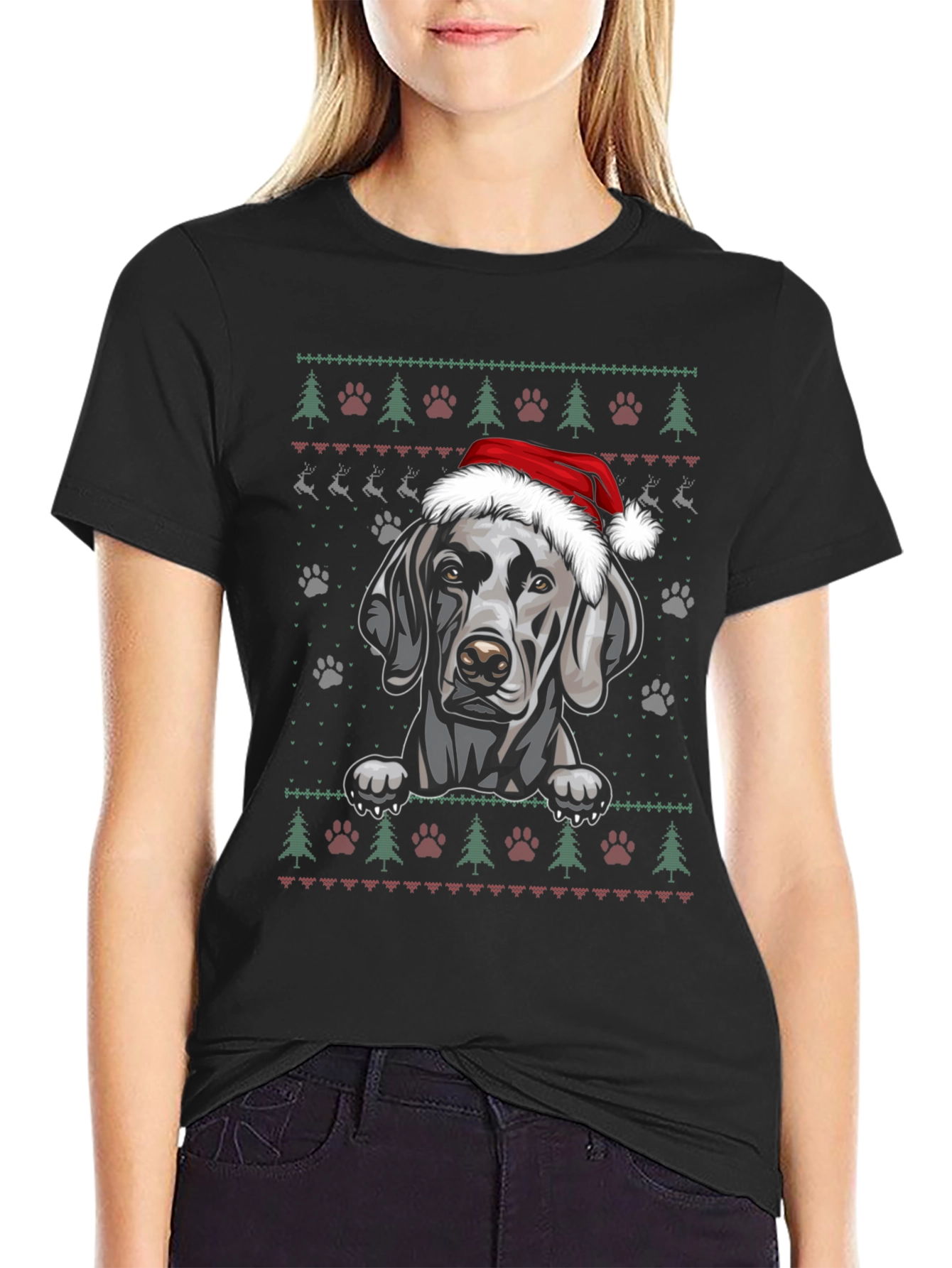 Festive Weimaraner Dog Christmas T-Shirt