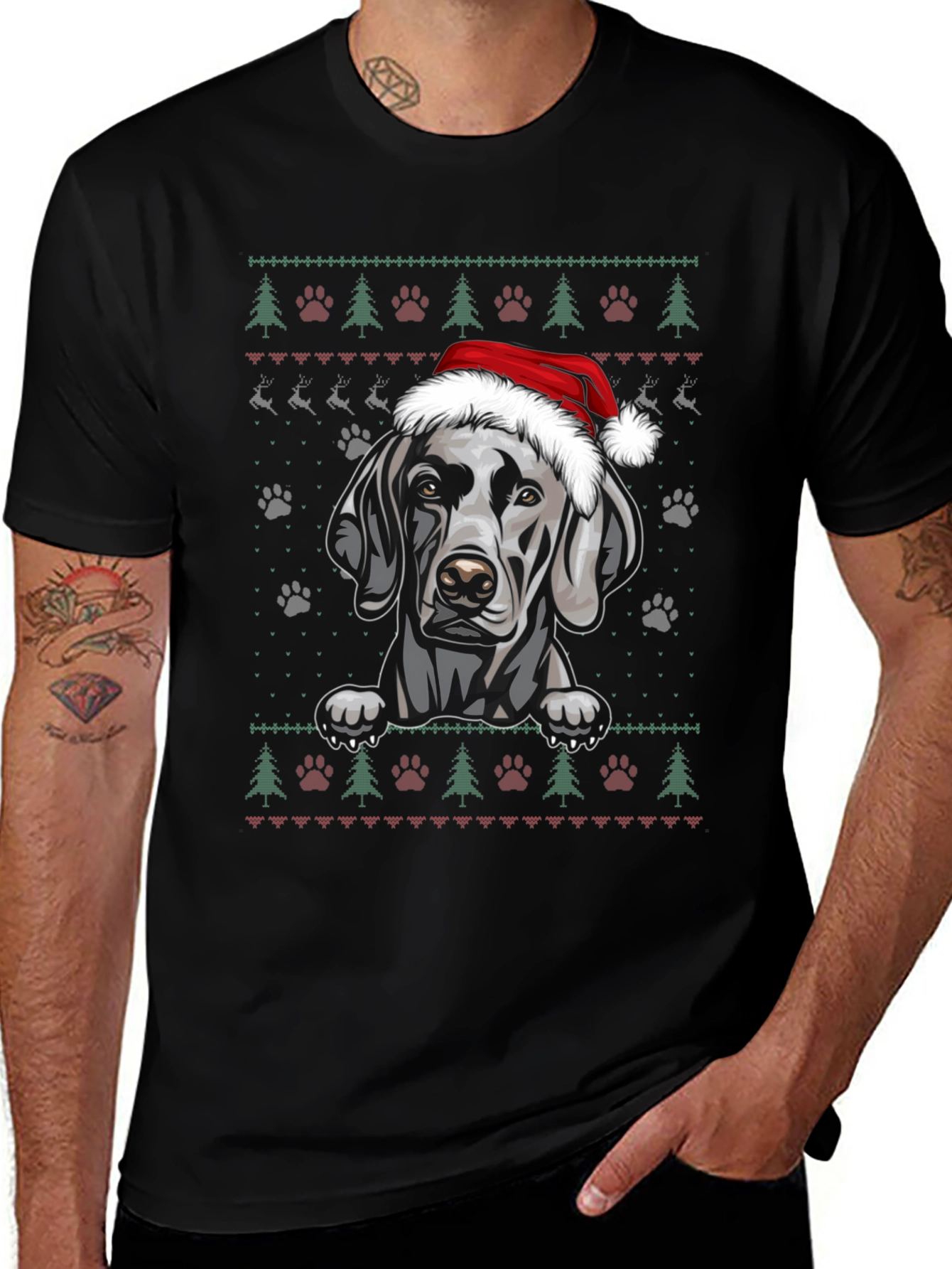 Festive Weimaraner Dog Christmas T-Shirt