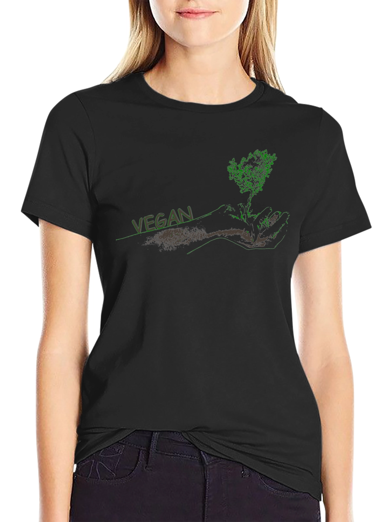 Vegan Tree Graphic Black T-Shirt