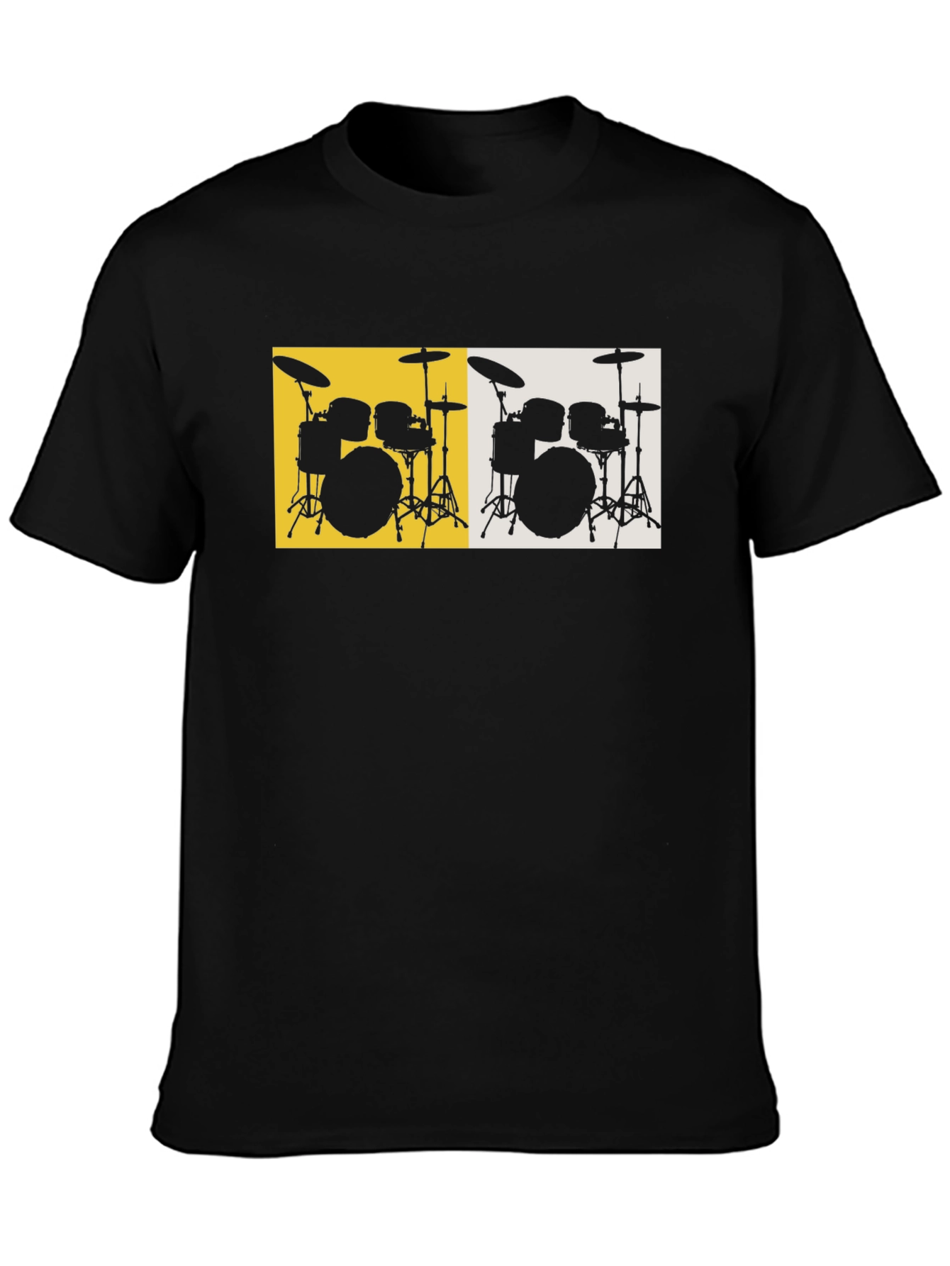 Drum Set Graphic Tee - Black Cotton T-Shirt
