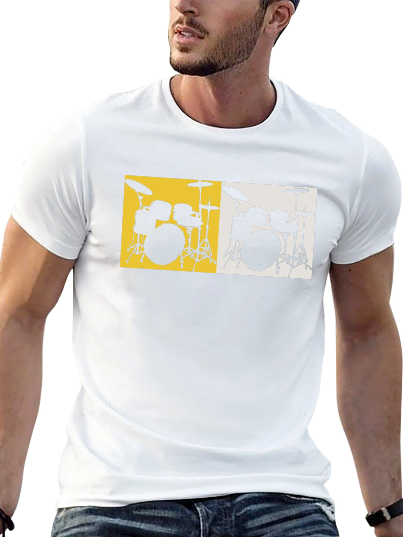 Drum Set Graphic Tee - Black Cotton T-Shirt