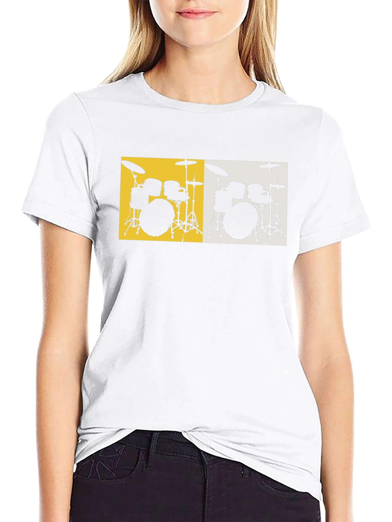 Drum Set Graphic Tee - Black Cotton T-Shirt