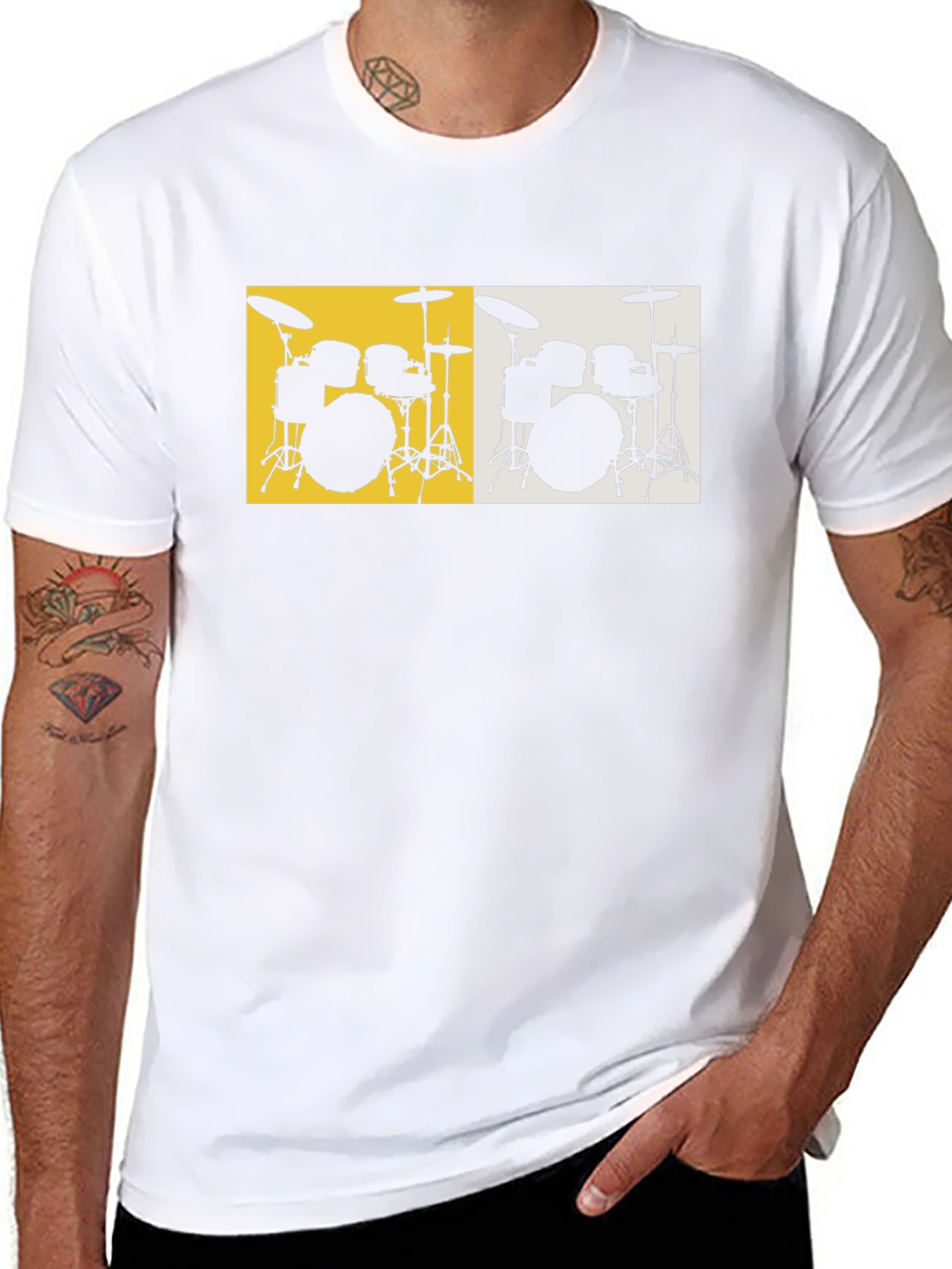 Drum Set Graphic Tee - Black Cotton T-Shirt