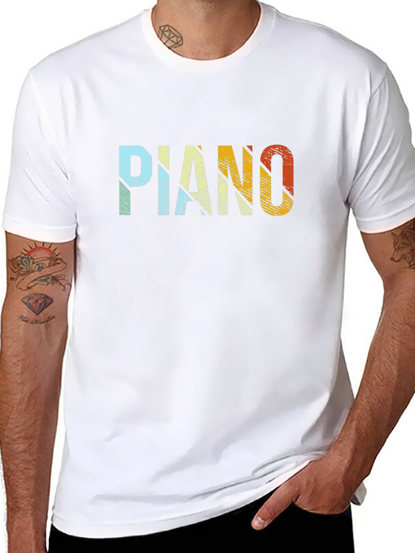 Retro PIANO Graphic Tee - Black Cotton Blend Shirt