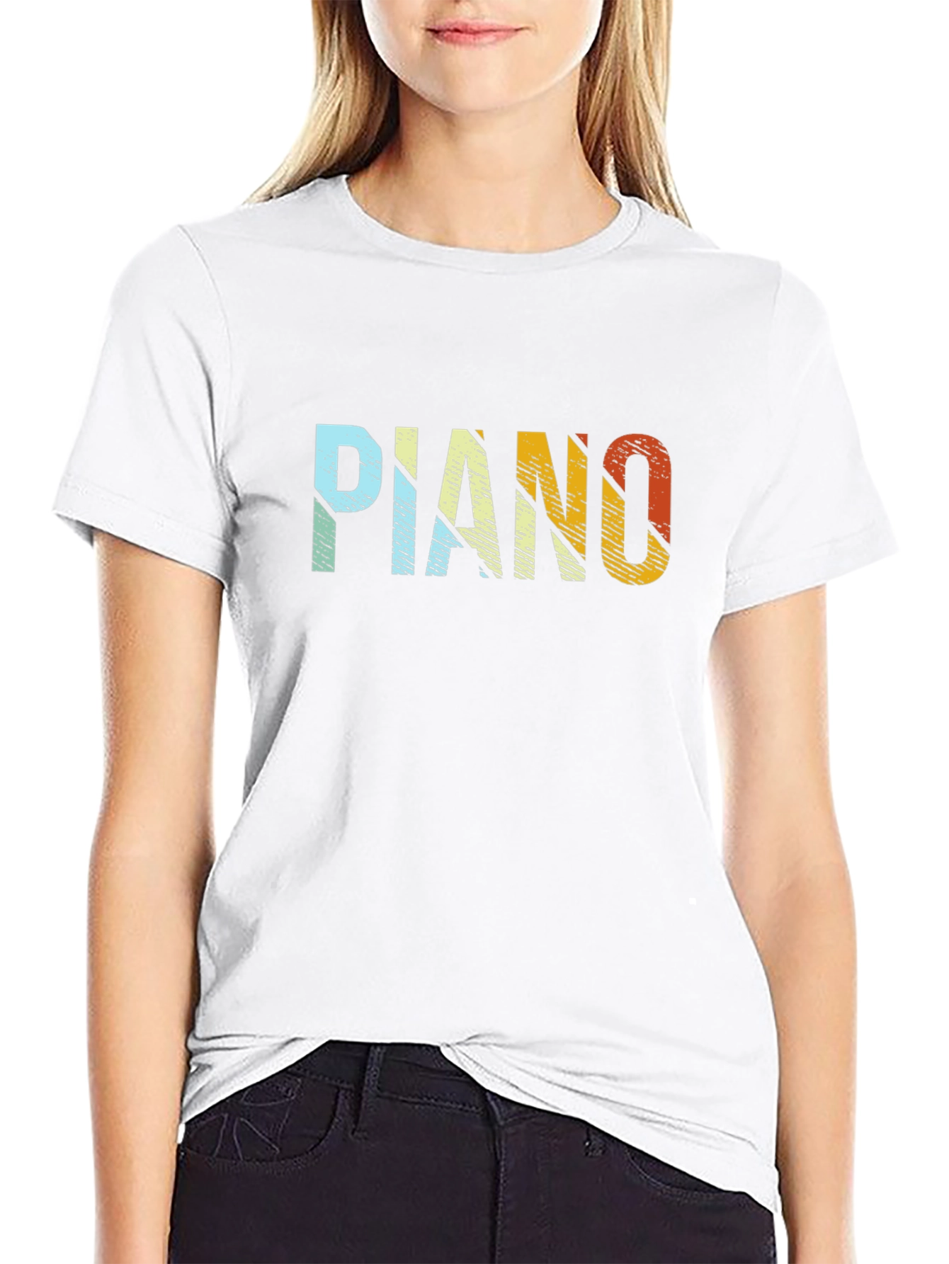 Retro PIANO Graphic Tee - Black Cotton Blend Shirt