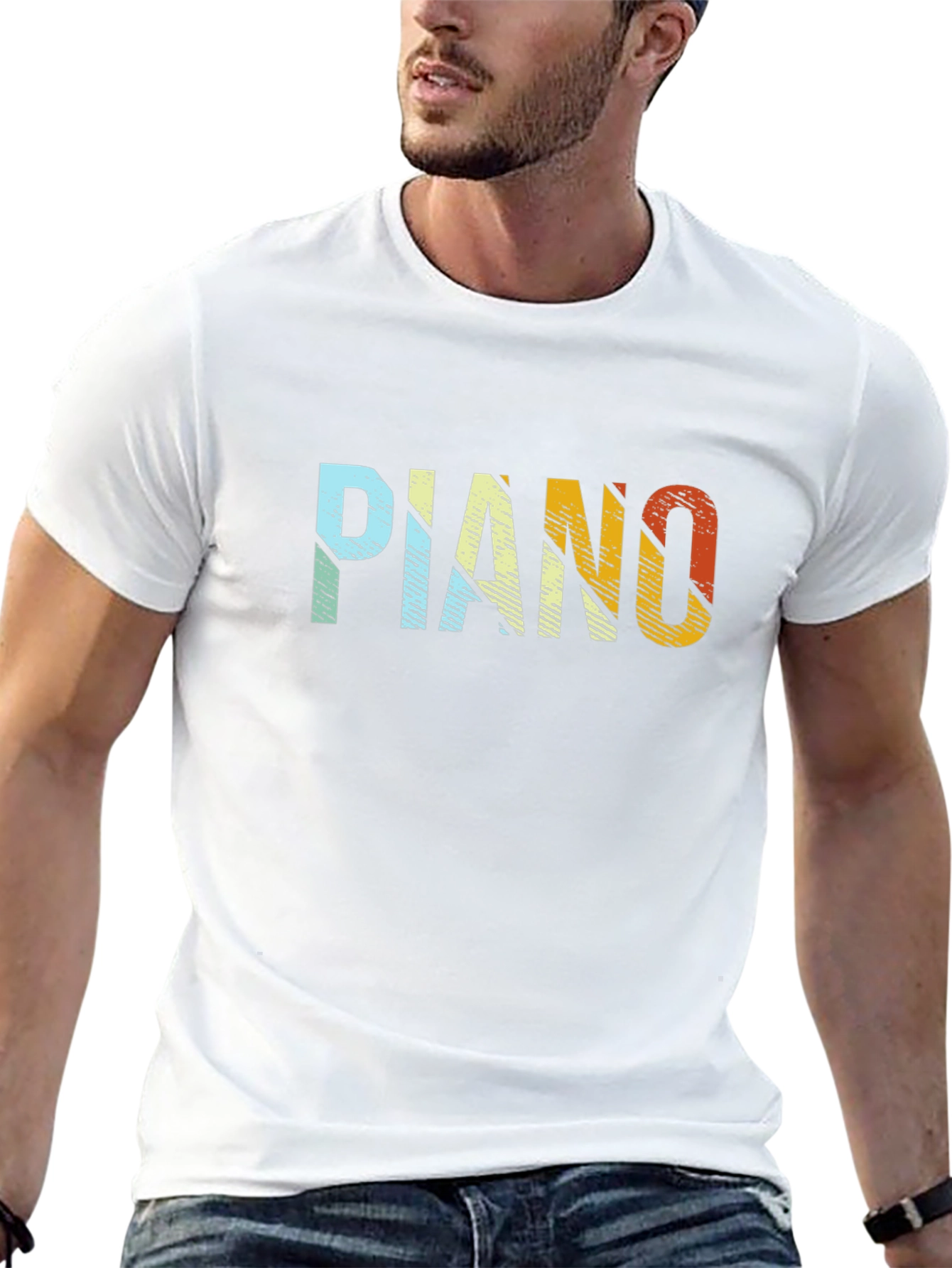 Retro PIANO Graphic Tee - Black Cotton Blend Shirt