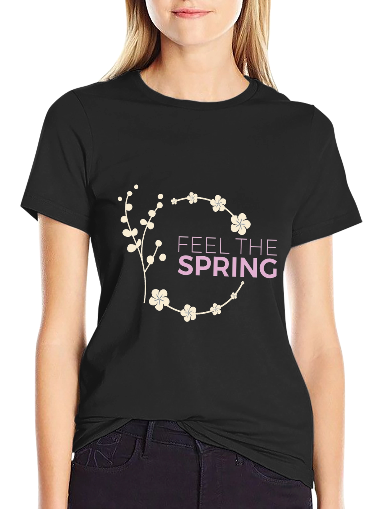 Feel The Spring Graphic Black T-Shirt