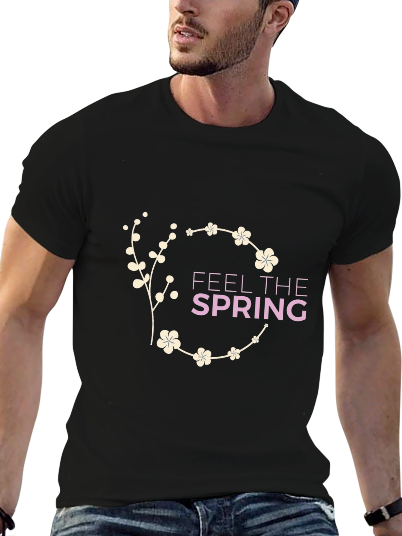Feel The Spring Graphic Black T-Shirt