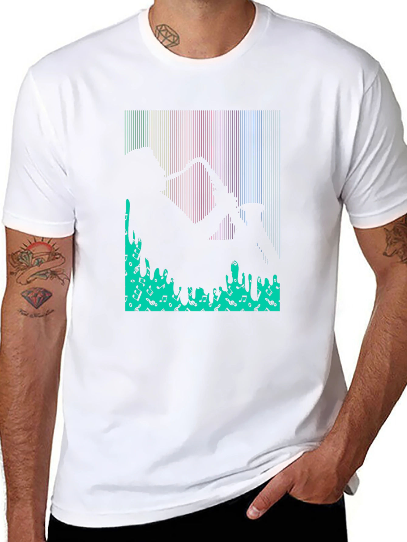 Saxophone Music Notes Graphic Print T-Shirt