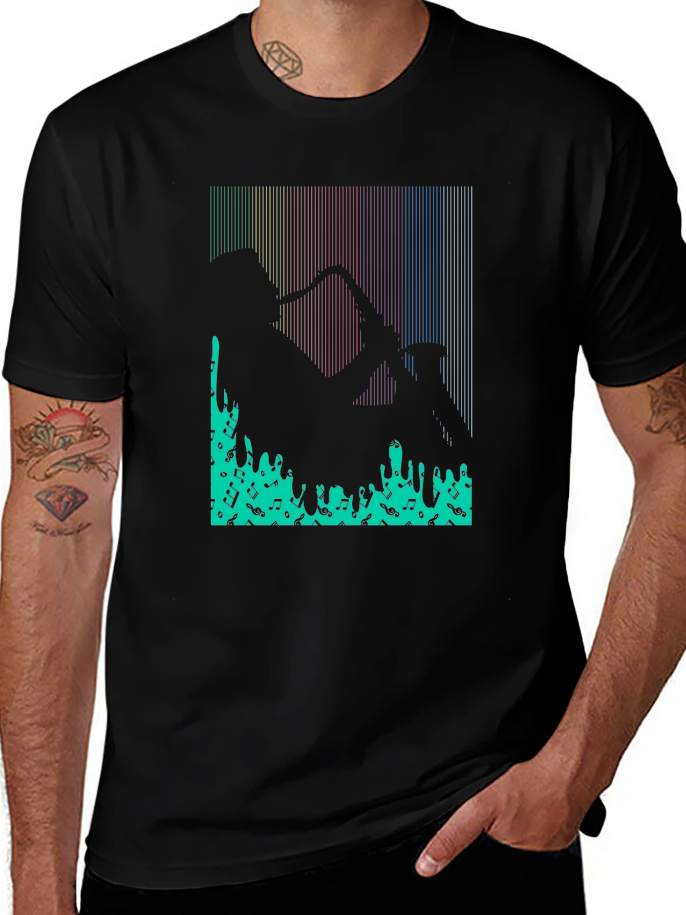 Saxophone Music Notes Graphic Print T-Shirt