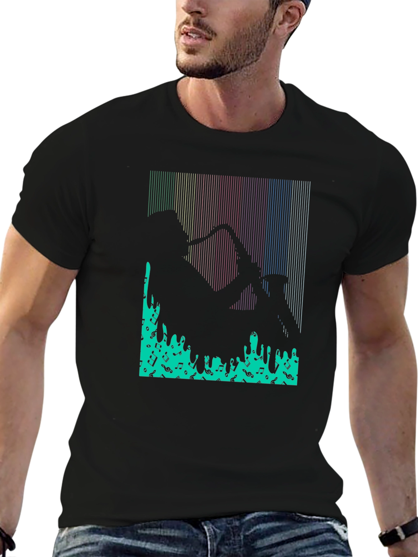 Saxophone Music Notes Graphic Print T-Shirt
