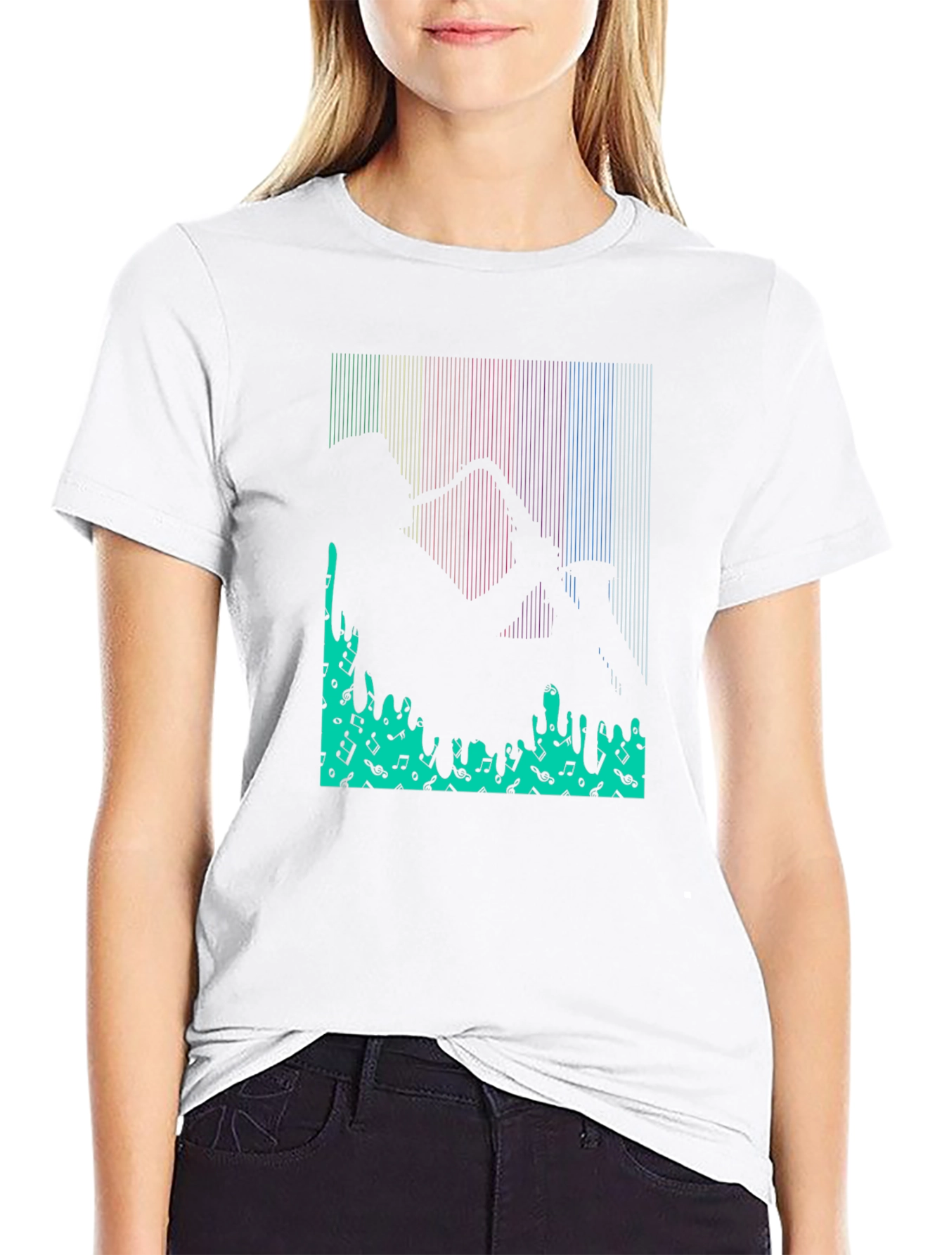 Saxophone Music Notes Graphic Print T-Shirt