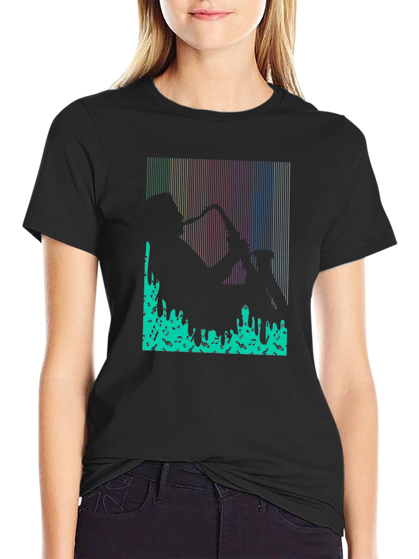 Saxophone Music Notes Graphic Print T-Shirt