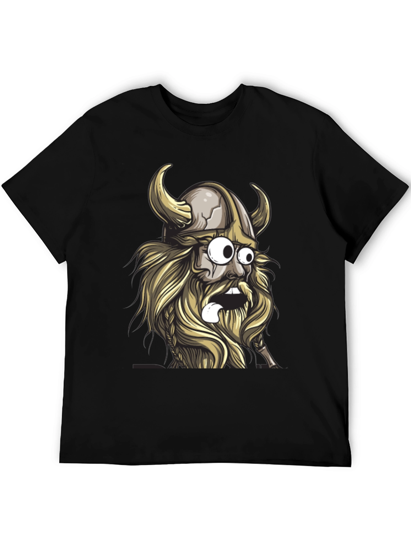 Cartoon Viking Graphic Tee - Black Cotton