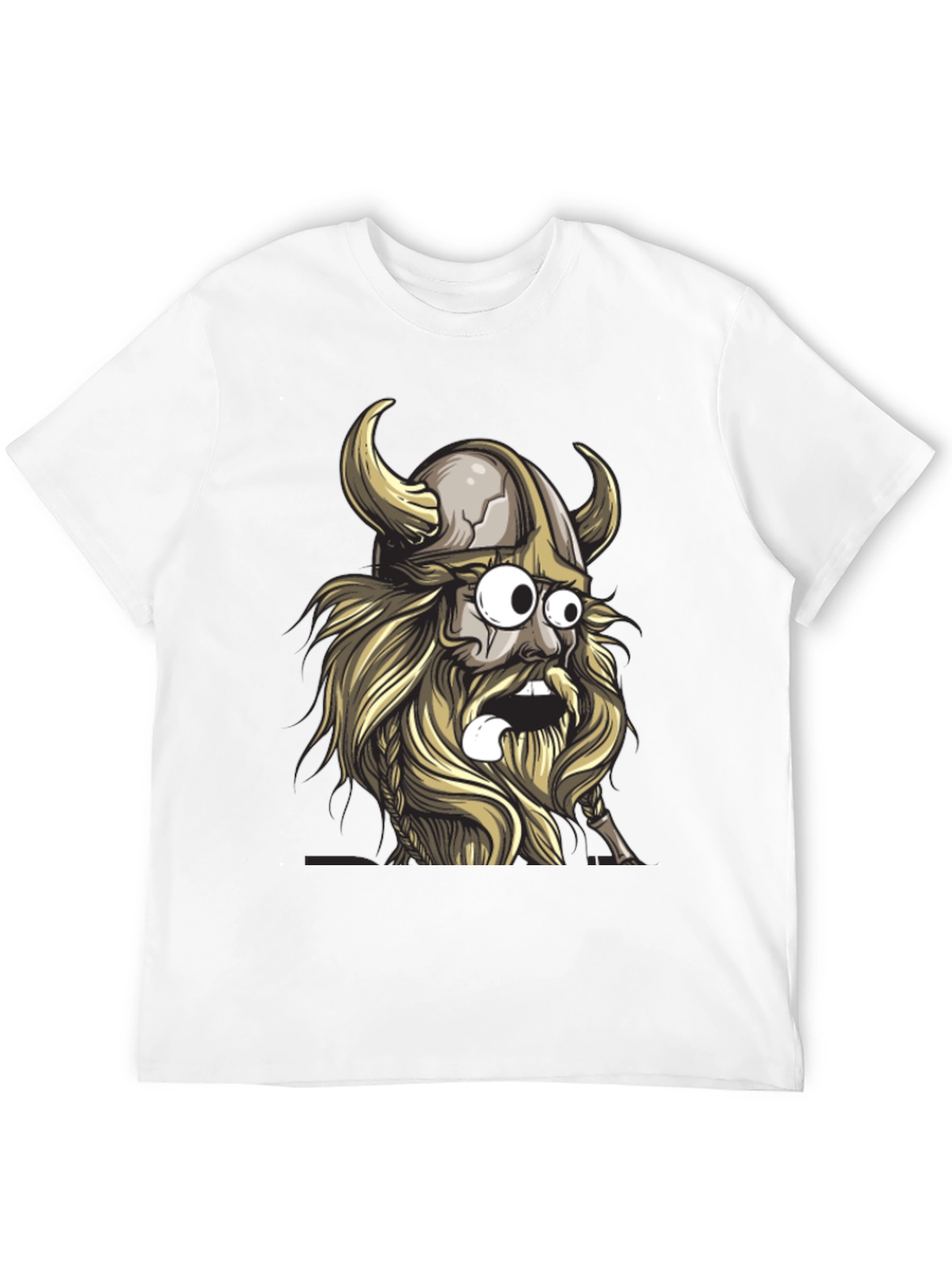 Cartoon Viking Graphic Tee - Black Cotton