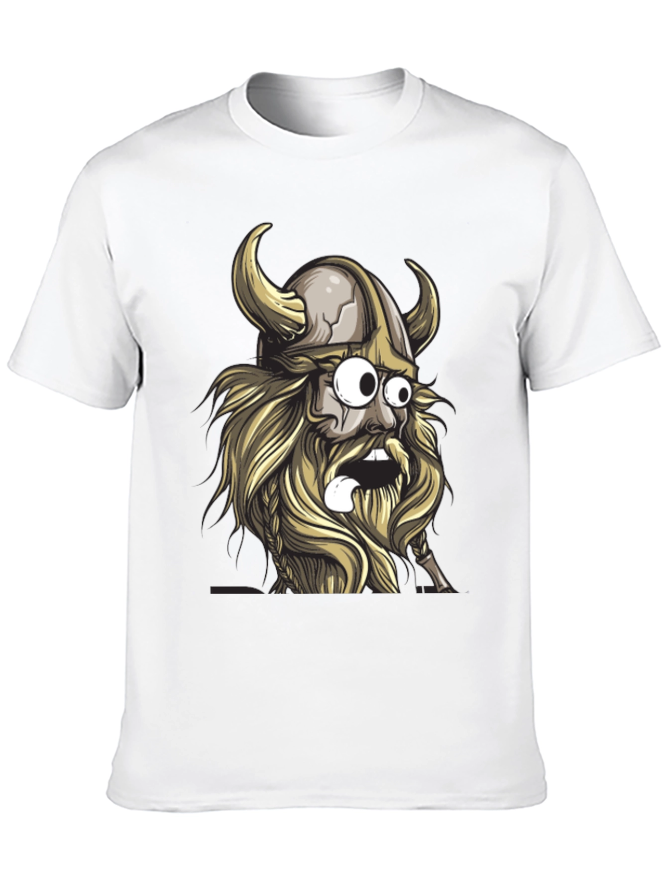 Cartoon Viking Graphic Tee - Black Cotton