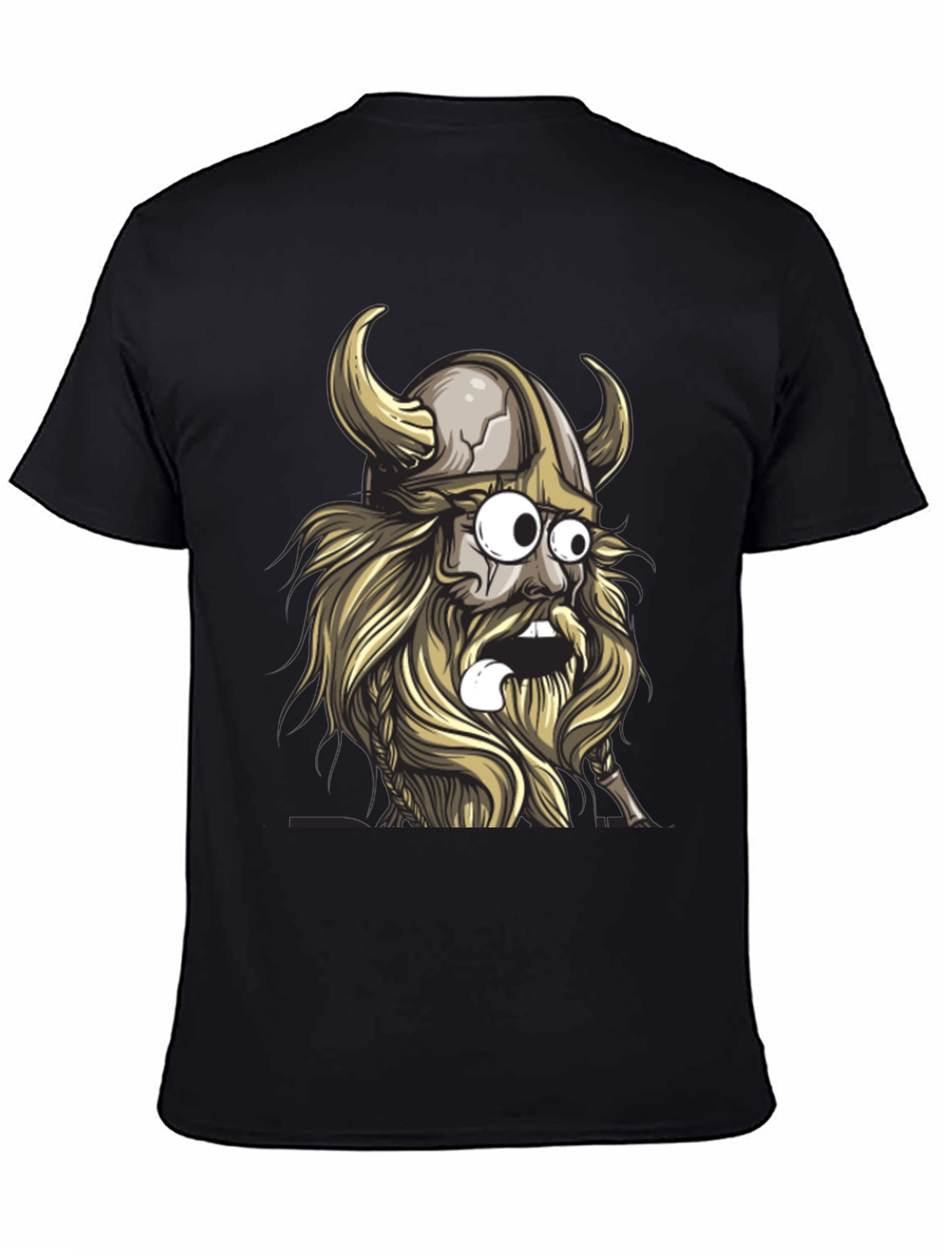 Cartoon Viking Graphic Tee - Black Cotton