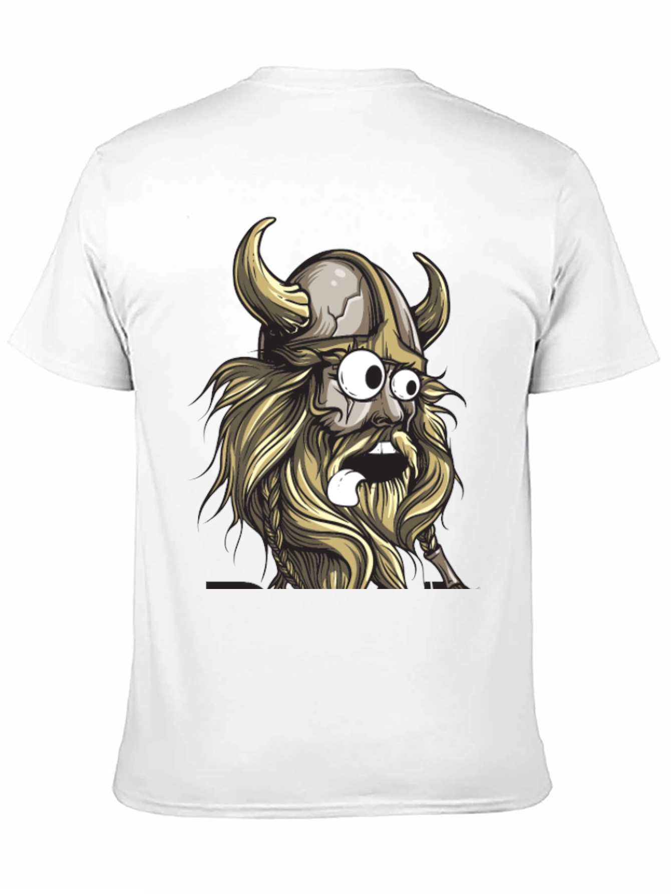 Cartoon Viking Graphic Tee - Black Cotton
