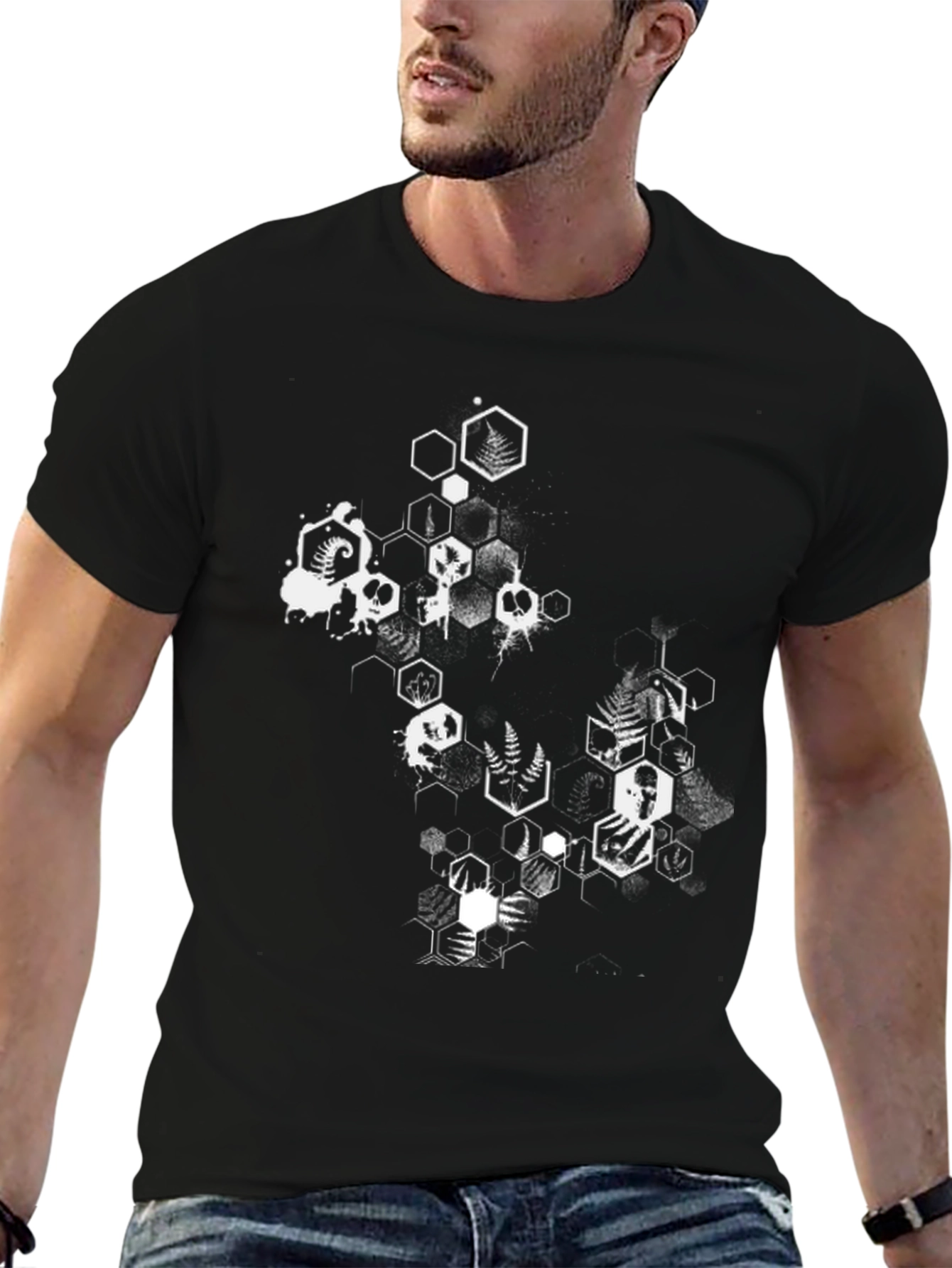 Geometric Skull Graphic Tee - Mens Black T-Shirt