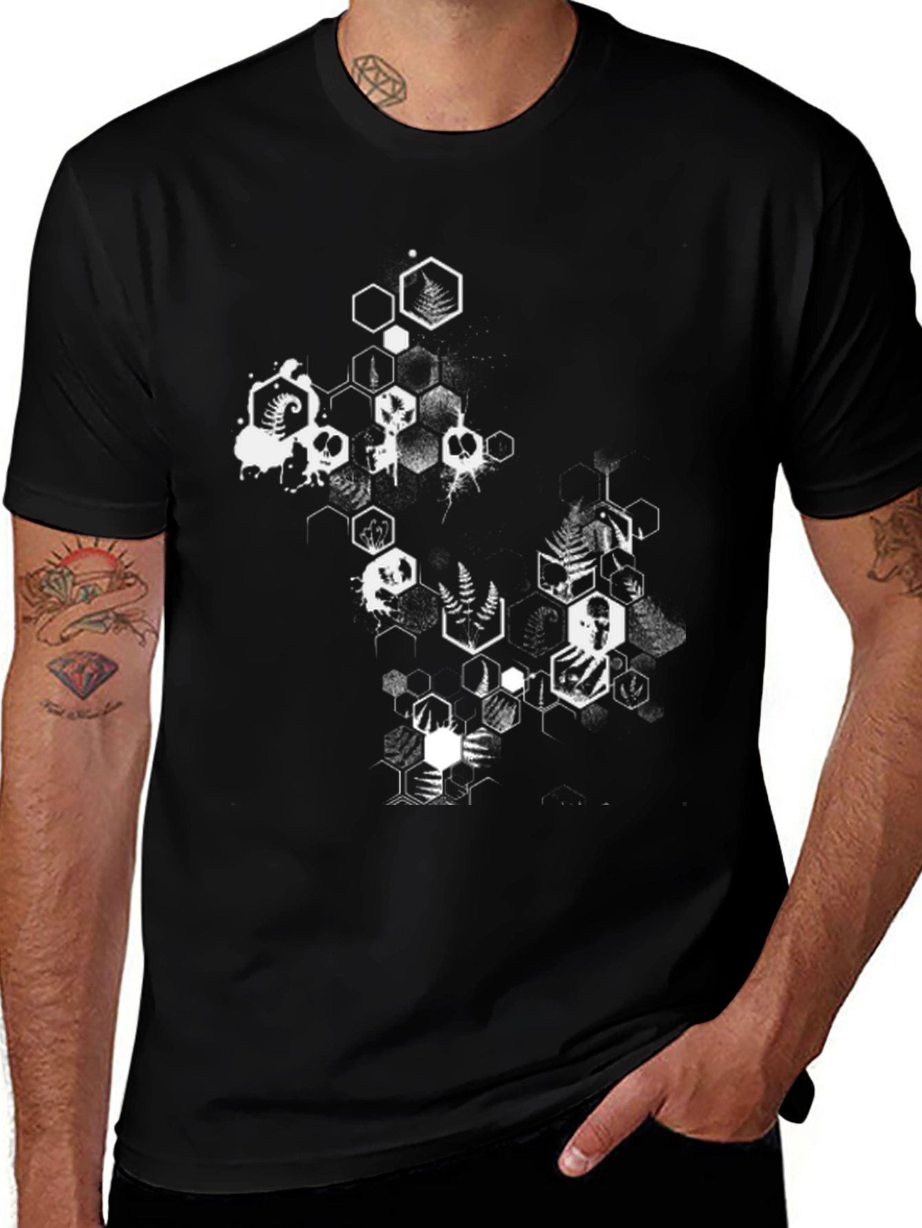 Geometric Skull Graphic Tee - Mens Black T-Shirt