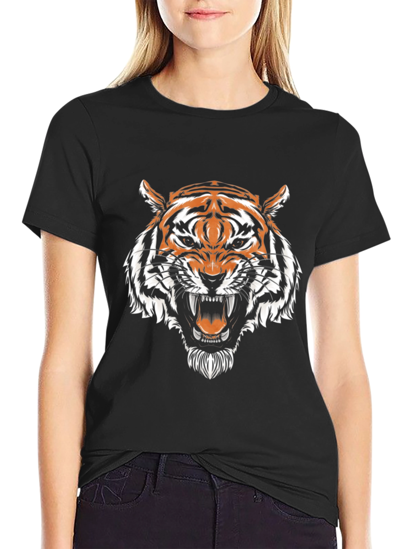 Black Tiger Graphic Tee - Fierce Animal Print