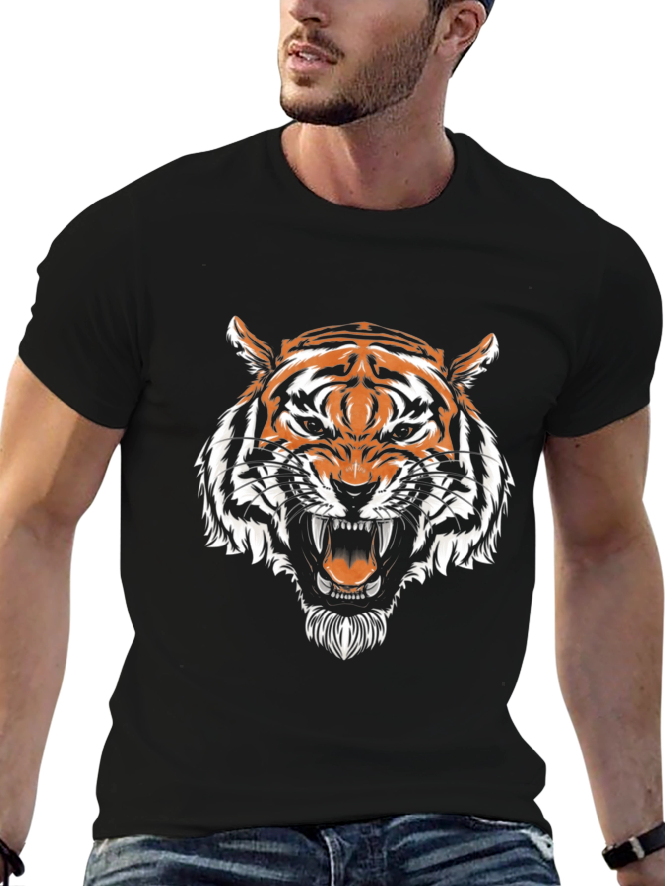 Black Tiger Graphic Tee - Fierce Animal Print