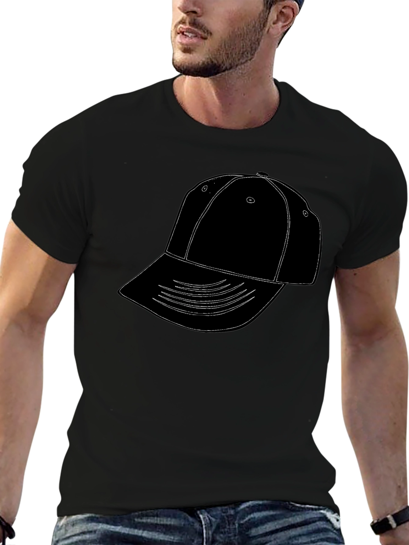 Mens Black T-Shirt with Hat Graphic