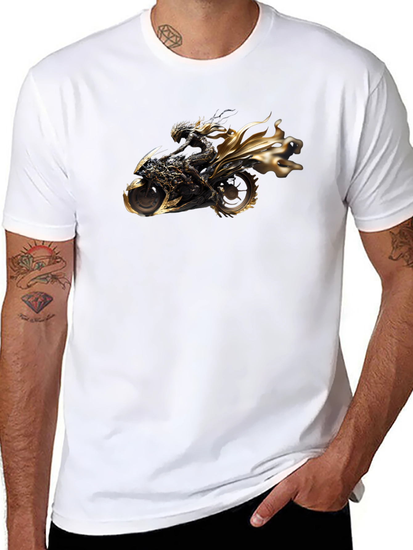 Black T-Shirt with Motorcycle Rider Graphic
