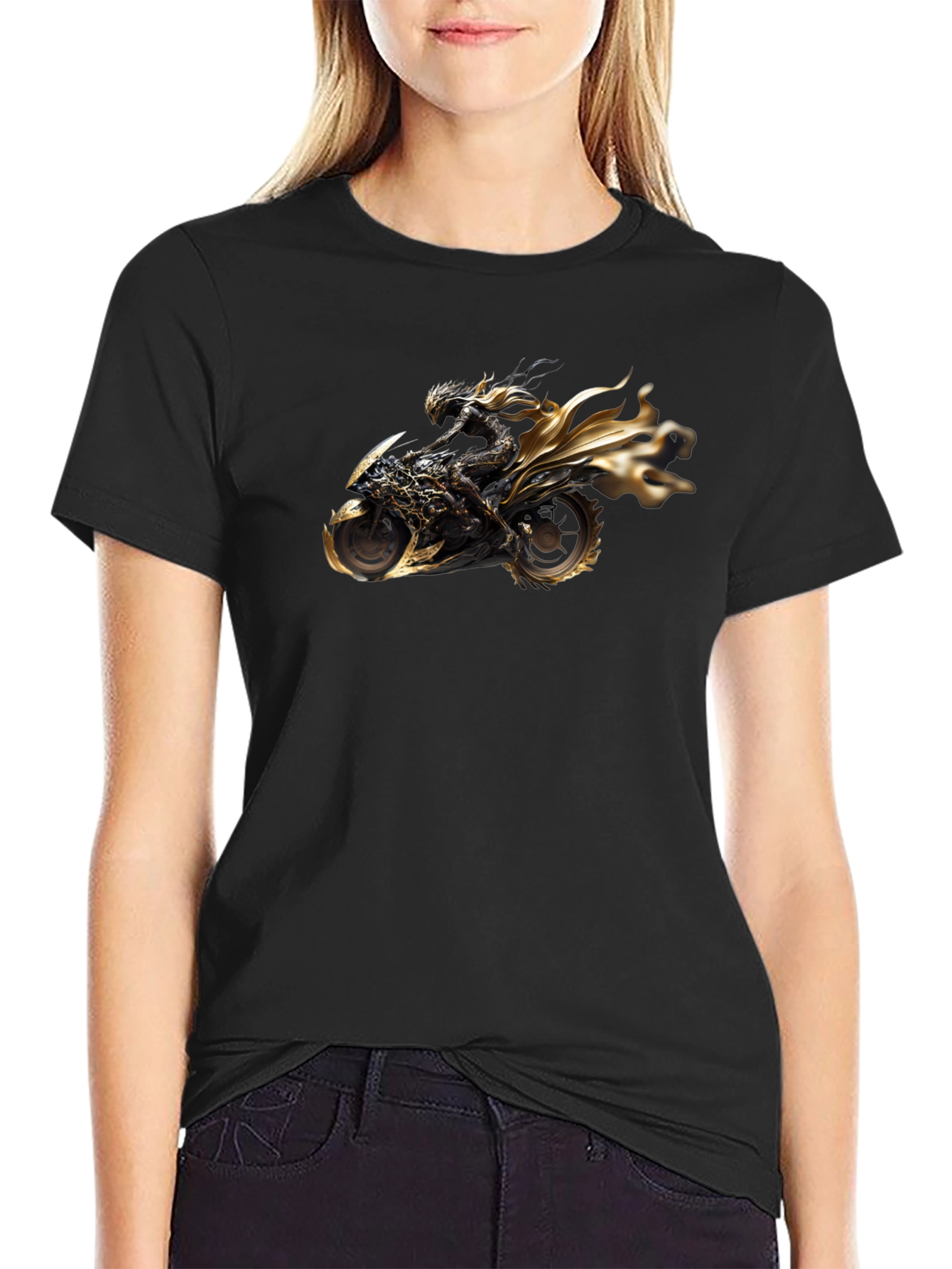 Black T-Shirt with Motorcycle Rider Graphic