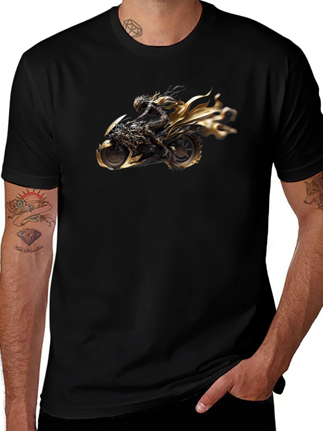 Black T-Shirt with Motorcycle Rider Graphic