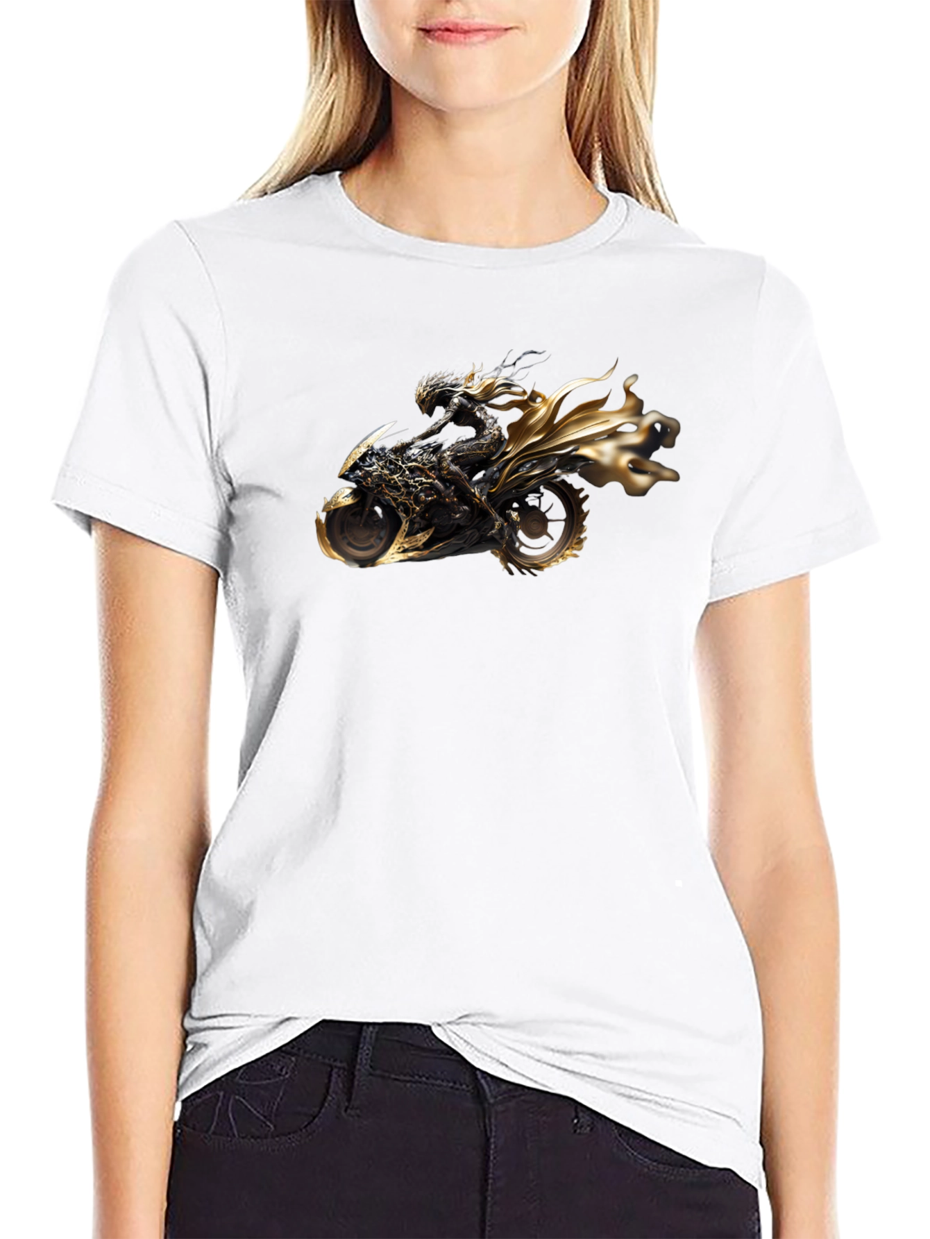 Black T-Shirt with Motorcycle Rider Graphic