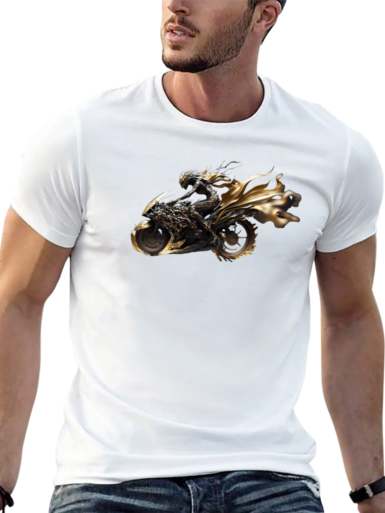 Black T-Shirt with Motorcycle Rider Graphic
