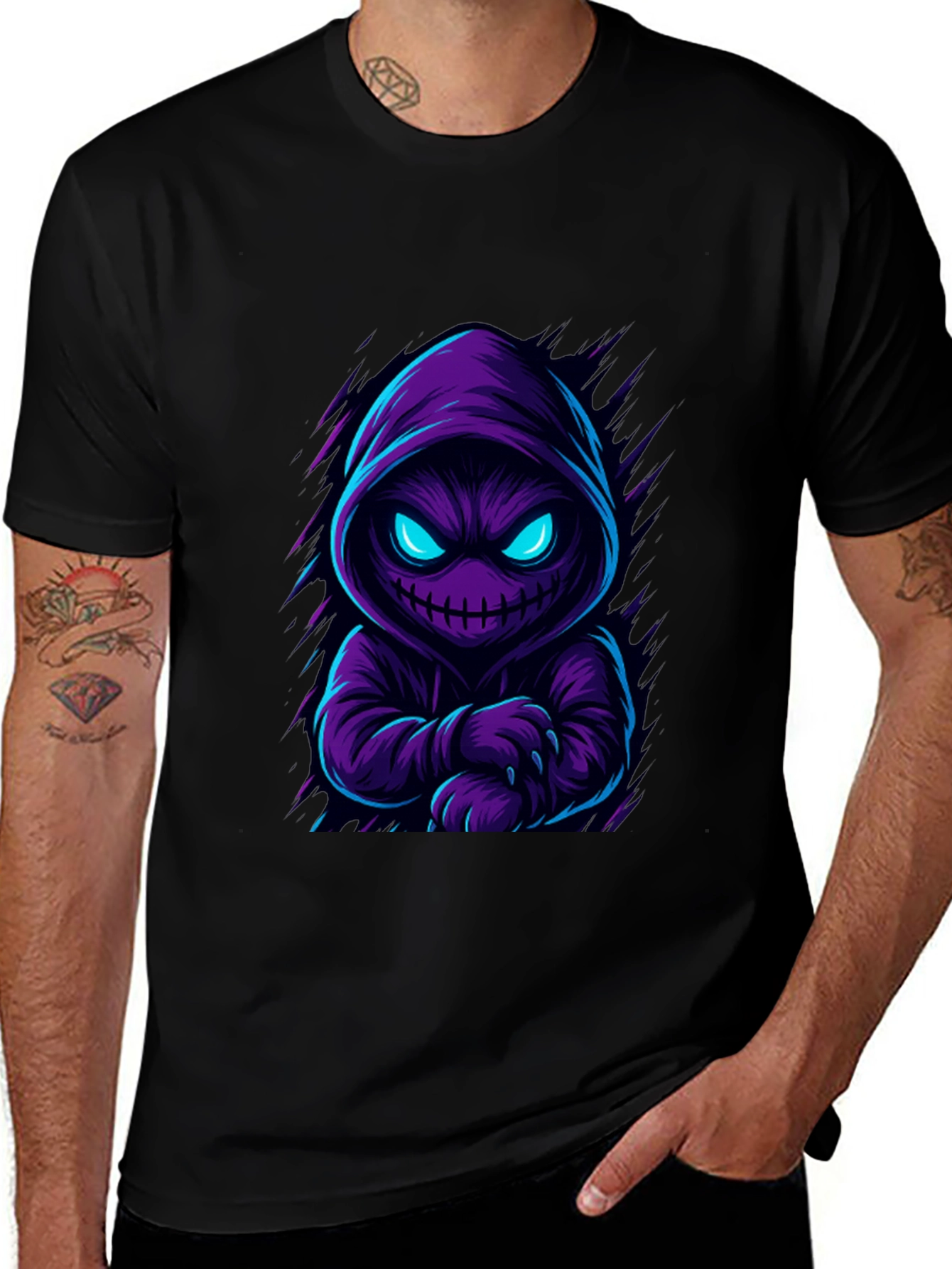 Hooded Monster Graphic T-Shirt - Mens Black Tee