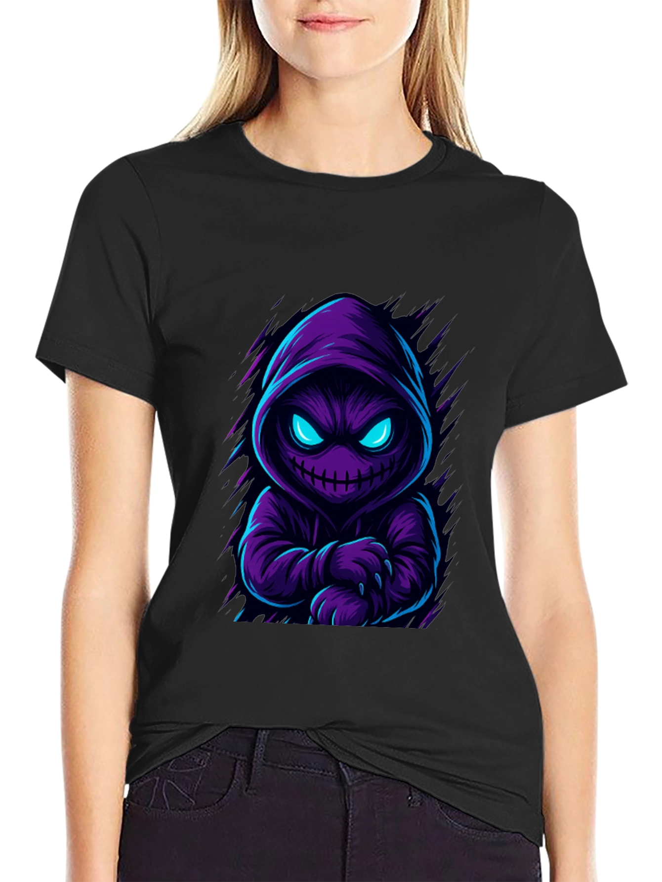 Hooded Monster Graphic T-Shirt - Mens Black Tee