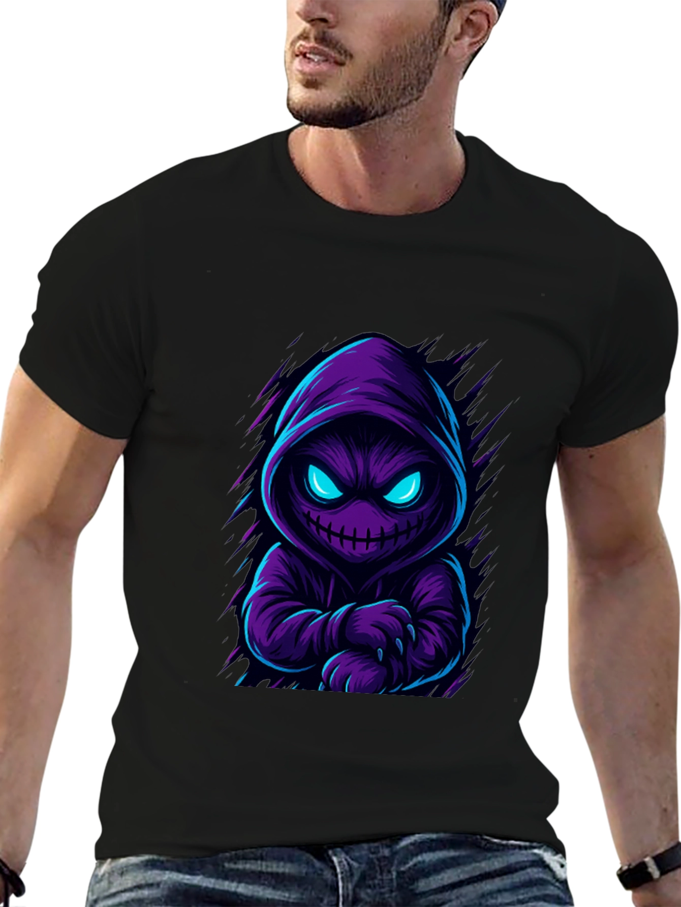 Hooded Monster Graphic T-Shirt - Mens Black Tee