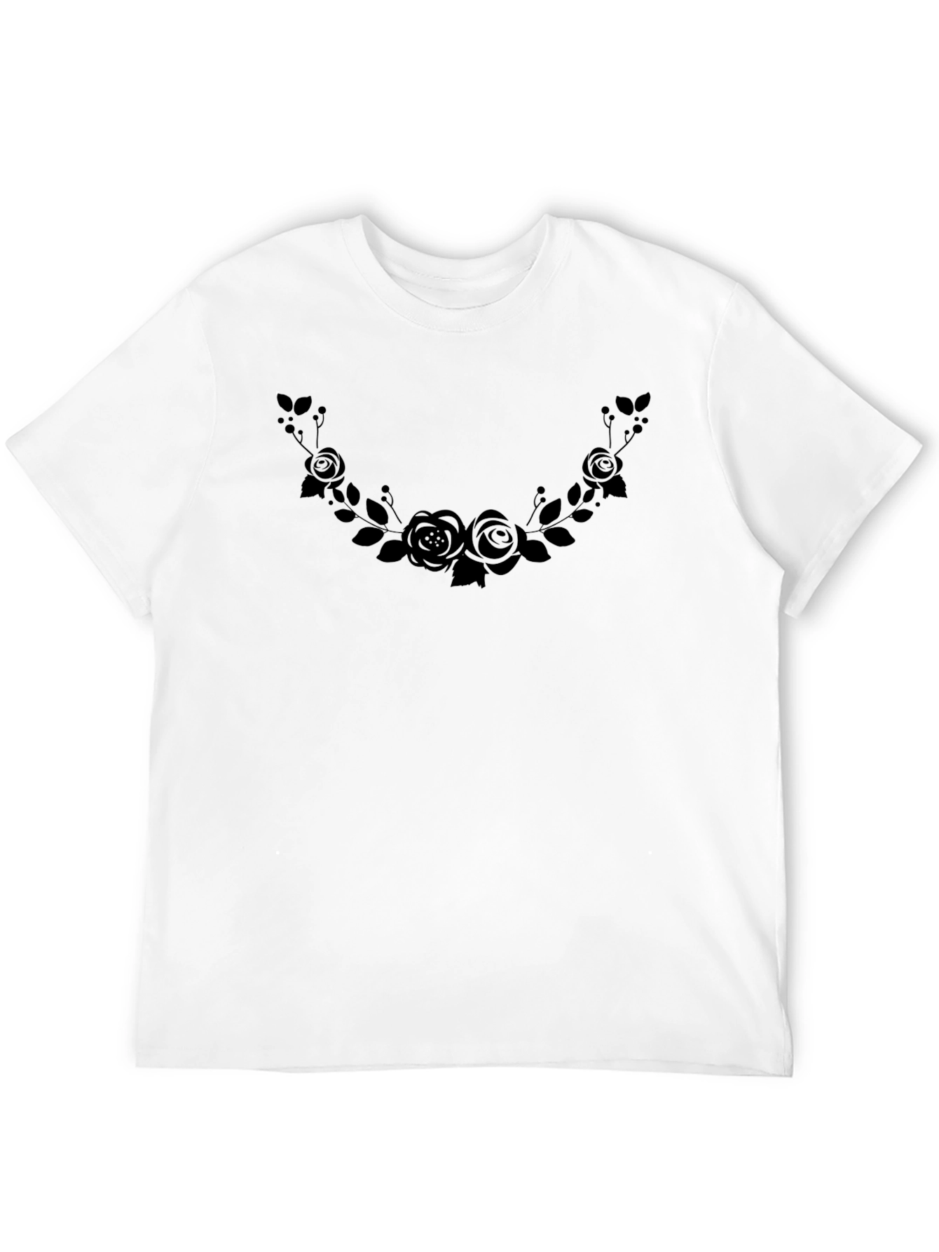 Floral Rose Wreath Graphic Black T-Shirt