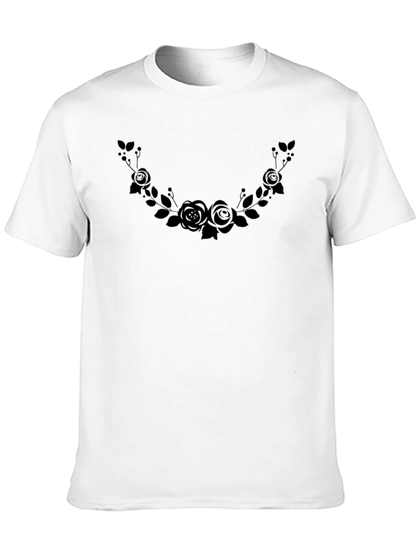 Floral Rose Wreath Graphic Black T-Shirt