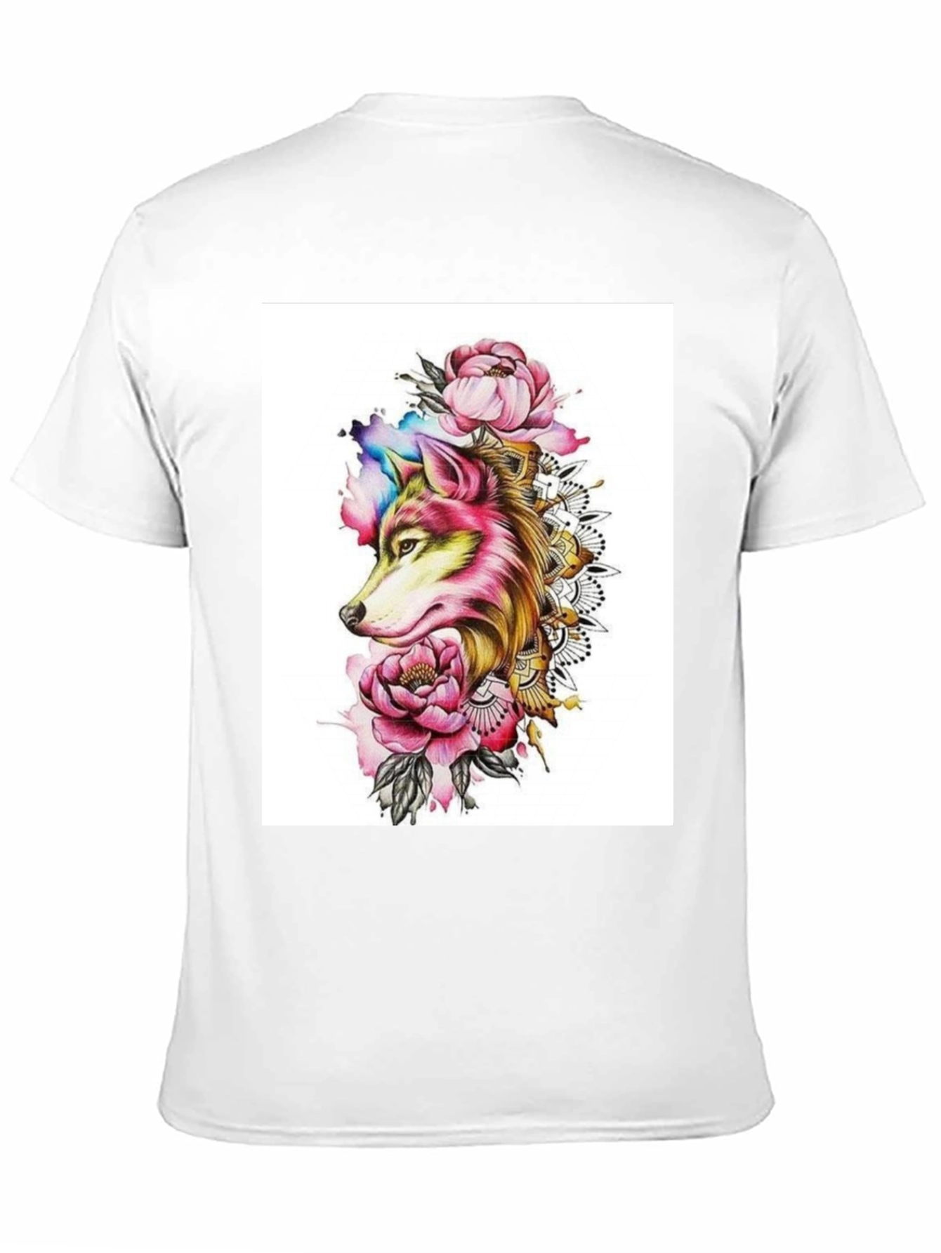 Wolf & Floral Graphic Black T-Shirt