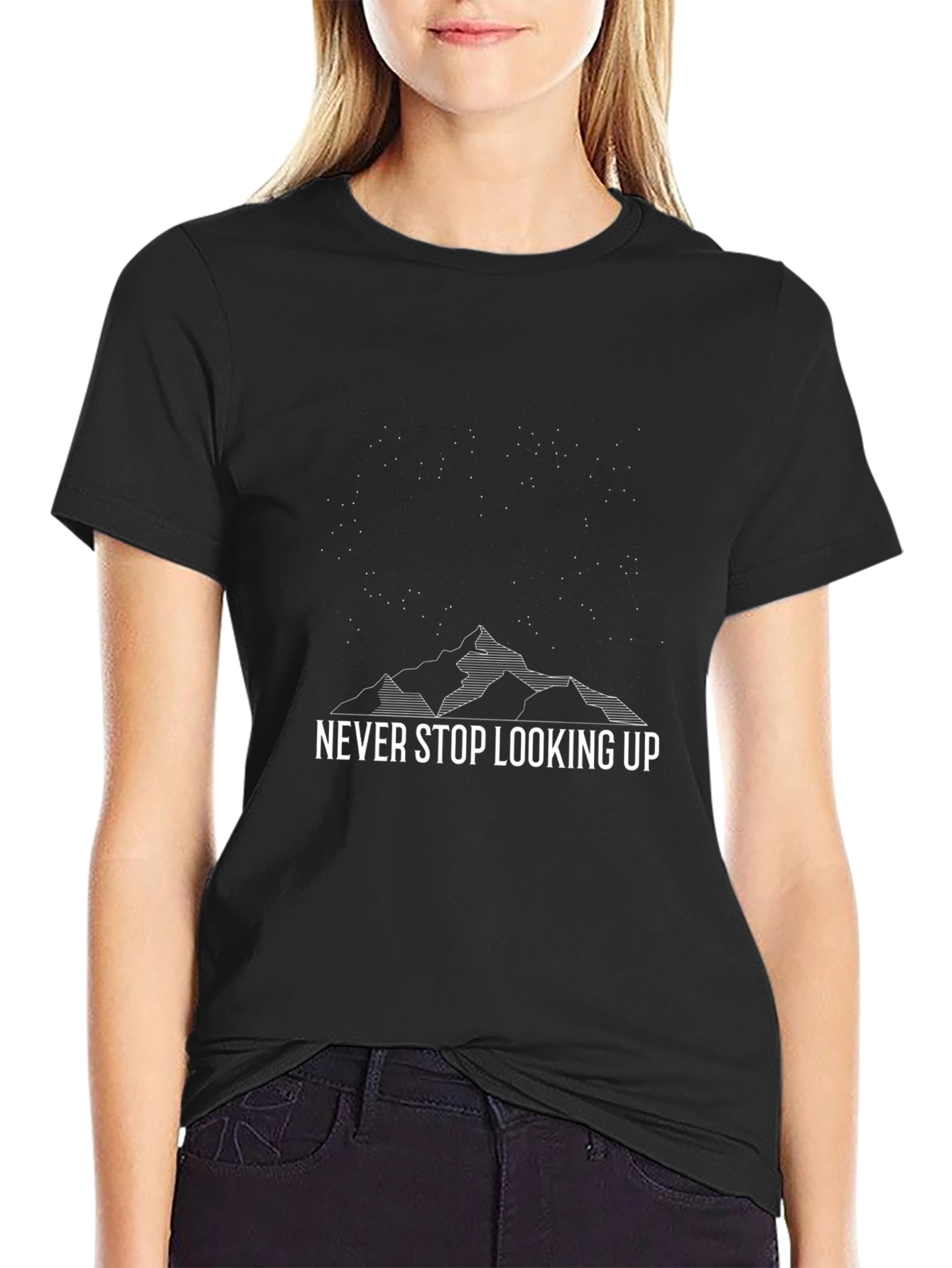 Never Stop Looking Up Graphic Tee - Black