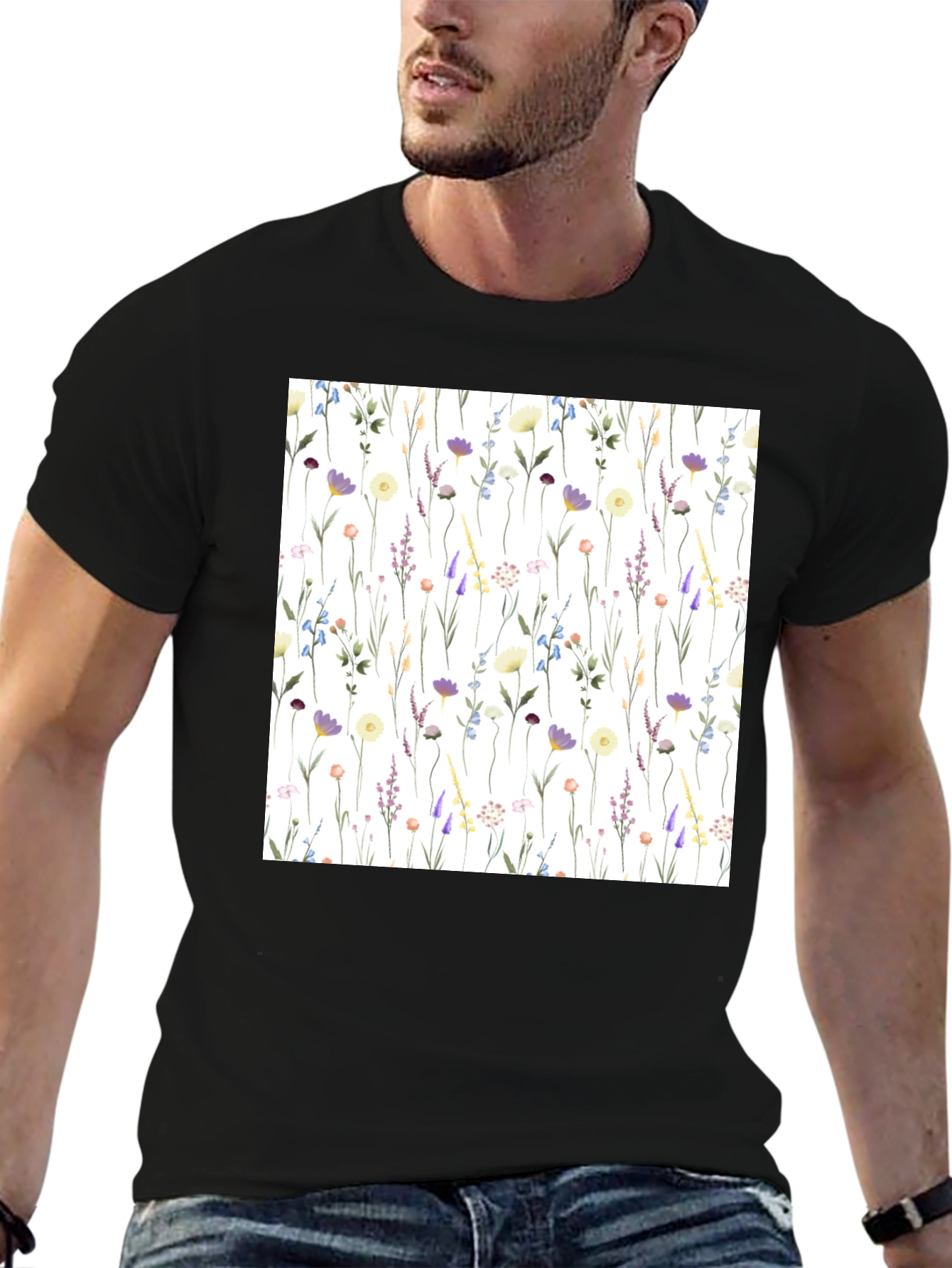 Floral Pattern T-Shirt - Elegant Wildflower Design