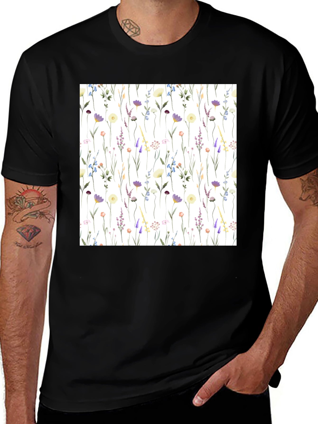 Floral Pattern T-Shirt - Elegant Wildflower Design