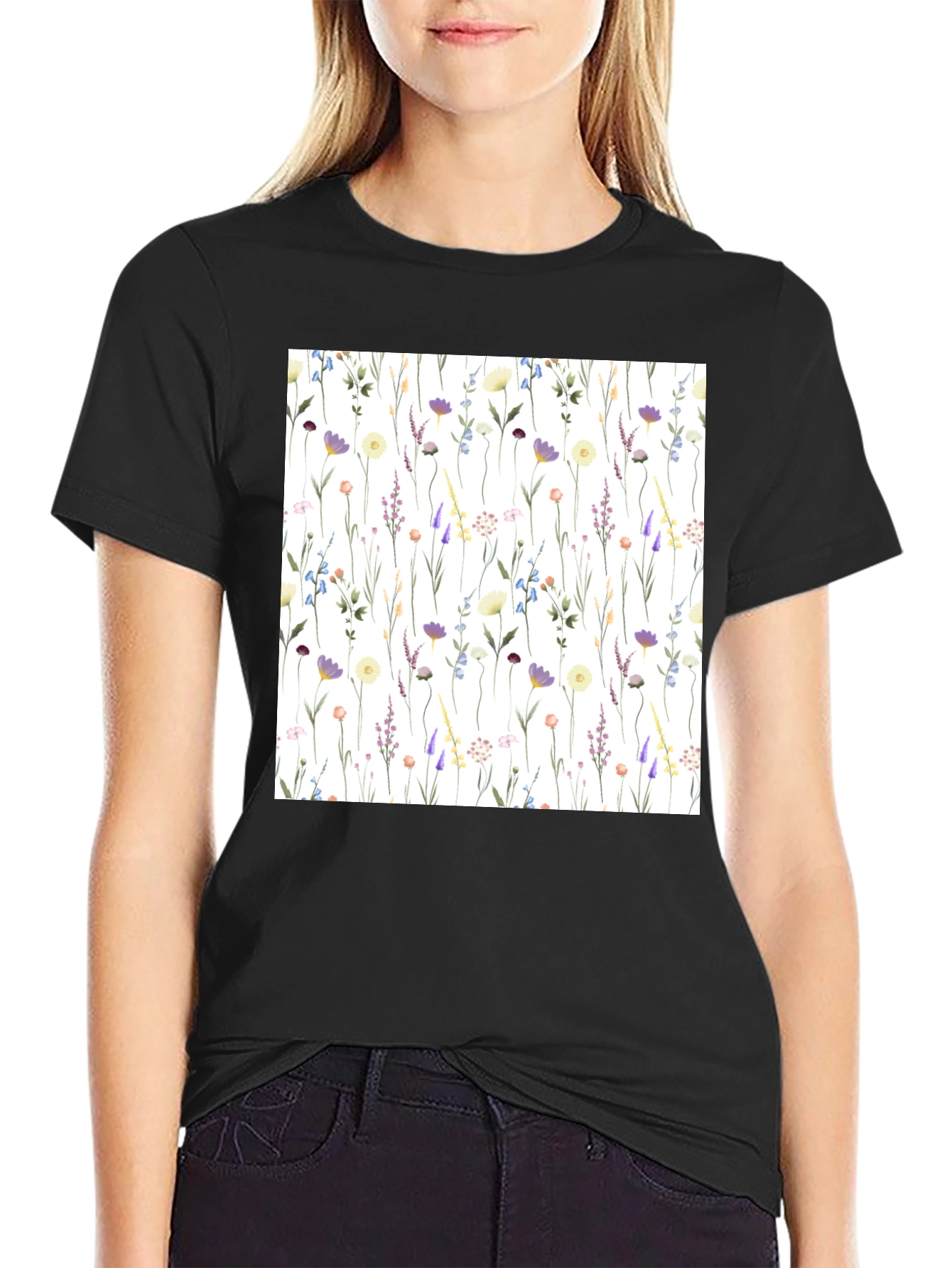 Floral Pattern T-Shirt - Elegant Wildflower Design