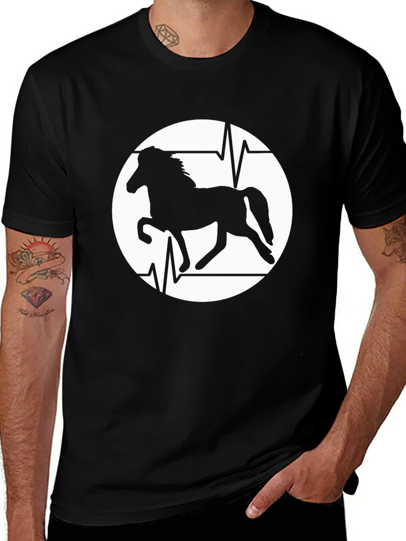 Horse Heartbeat Graphic Tee - Mens Black T-Shirt