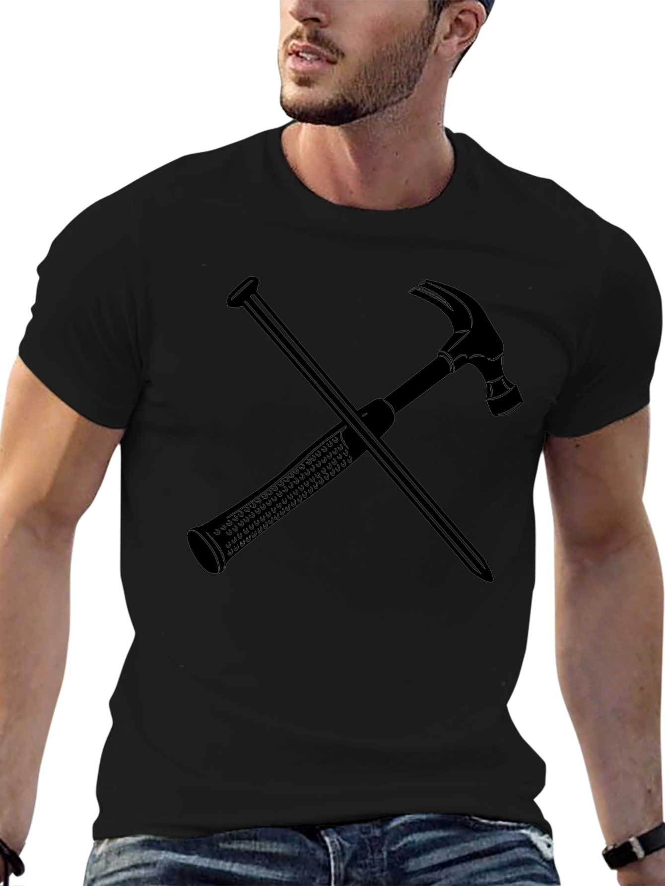Hammer and Nail Graphic Tee - Black Crew Neck