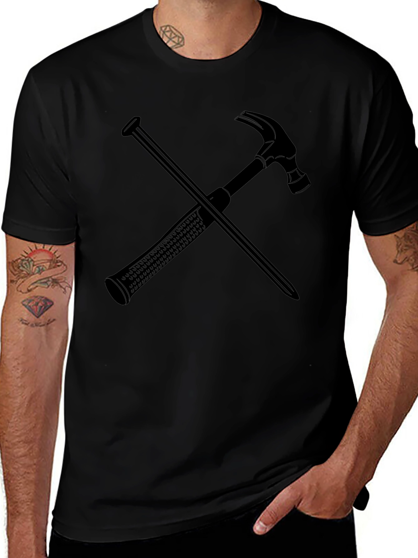 Hammer and Nail Graphic Tee - Black Crew Neck