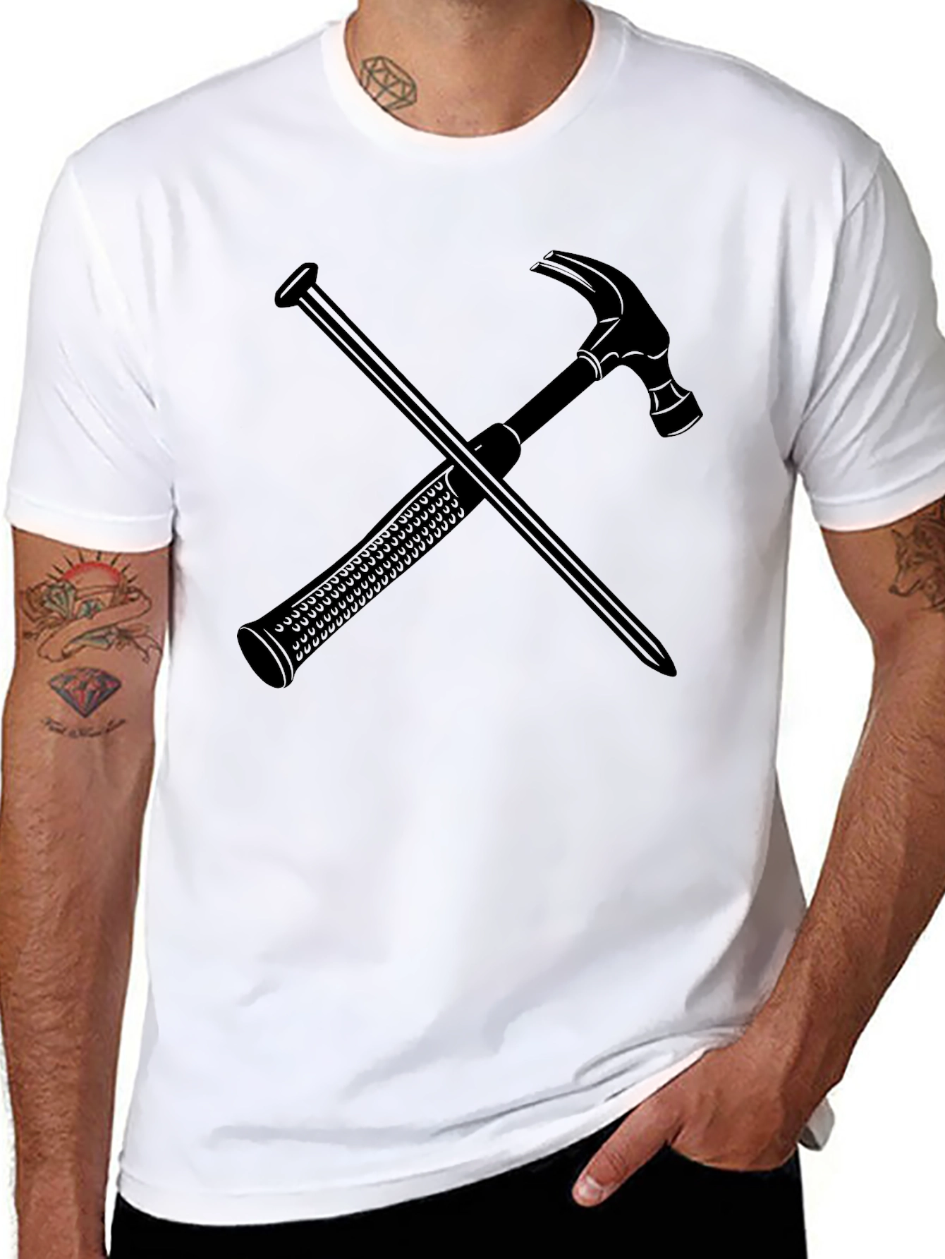 Hammer and Nail Graphic Tee - Black Crew Neck