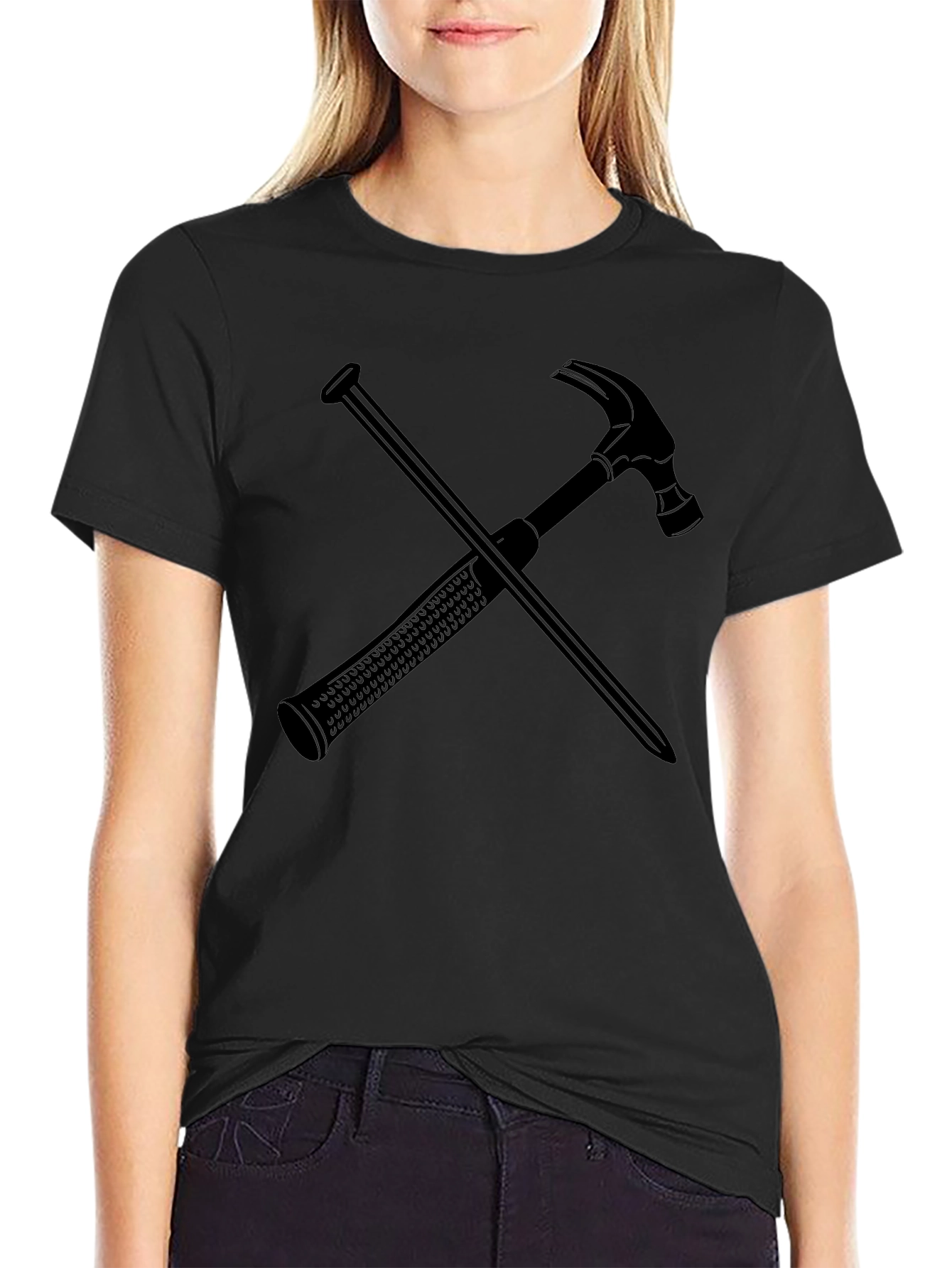 Hammer and Nail Graphic Tee - Black Crew Neck