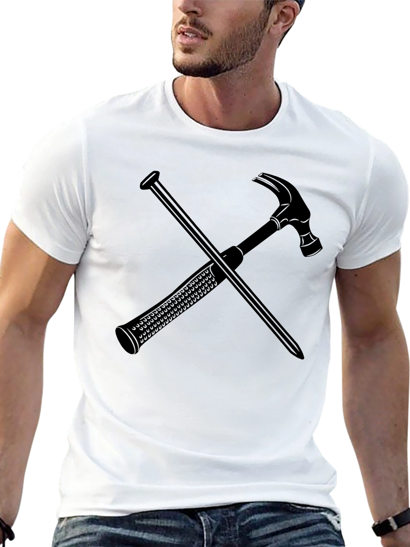 Hammer and Nail Graphic Tee - Black Crew Neck